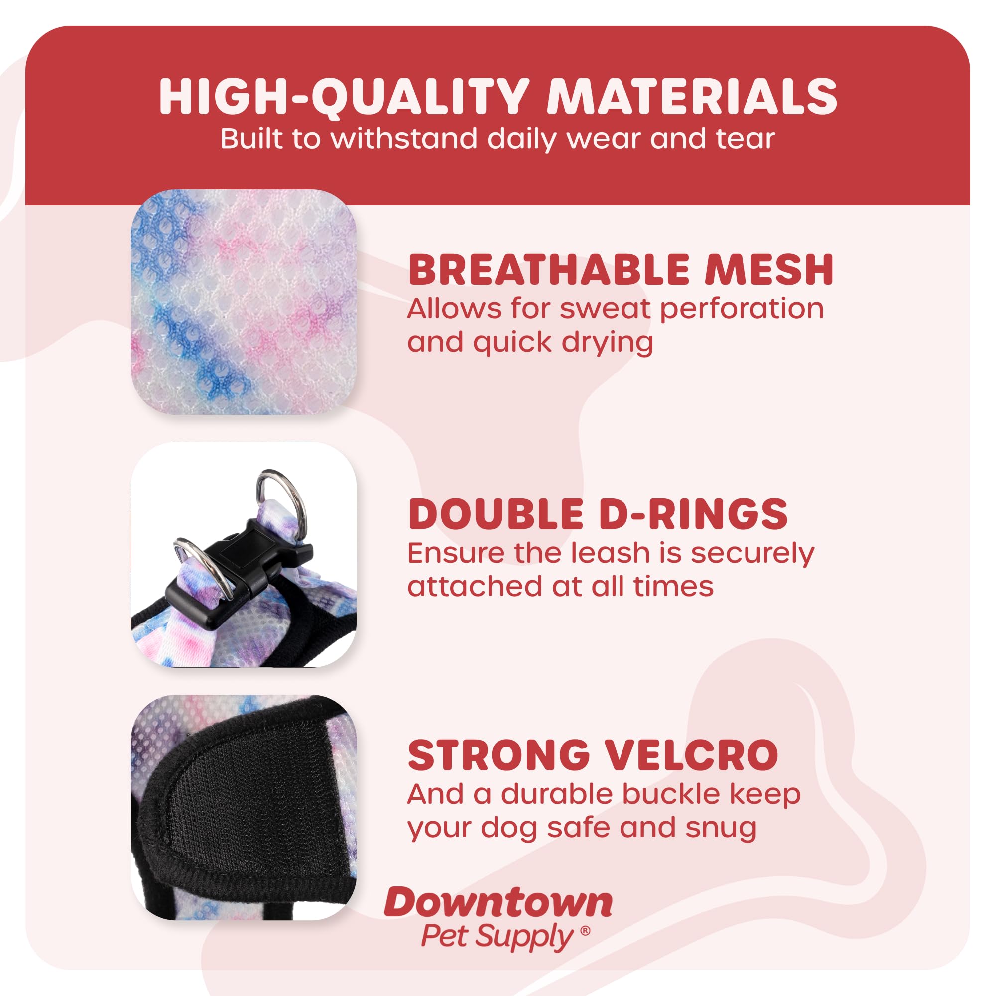 Downtown Pet Supply Step In Dog Harness For Small Dogs No Pull, Small, Tie Dye Pink/Purple - Adjustable Harness With Padded Mesh
