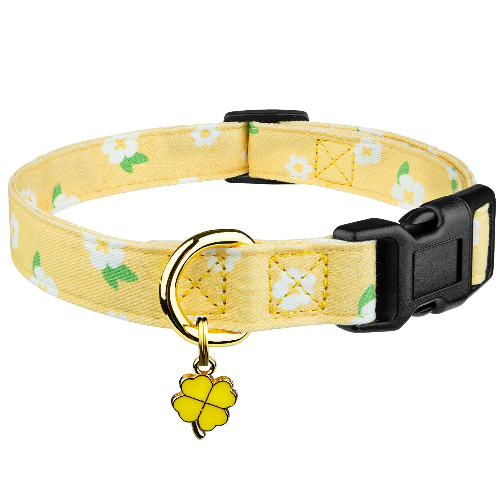 Cotton Handmade Dog Collar Cute And Distinctive Patterns Yellow Flower With Pendant For Girl Boy Dogs Collars S
