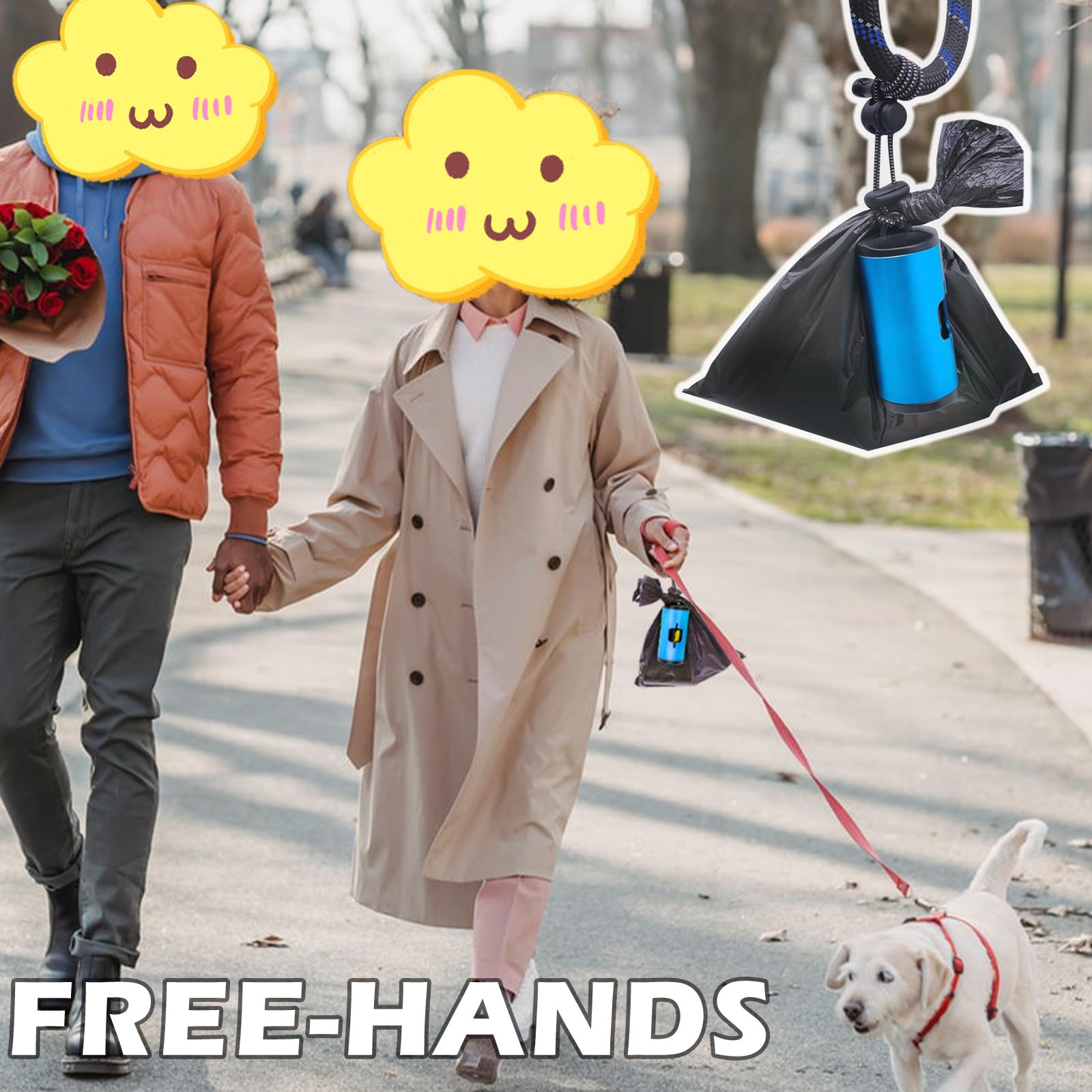 Metal Dog Poop Bags Holder|Aluminum Poop Bags Dispenser With 30 Black Pet Waste Bags 3 Leash Clasp And Elastic Rope