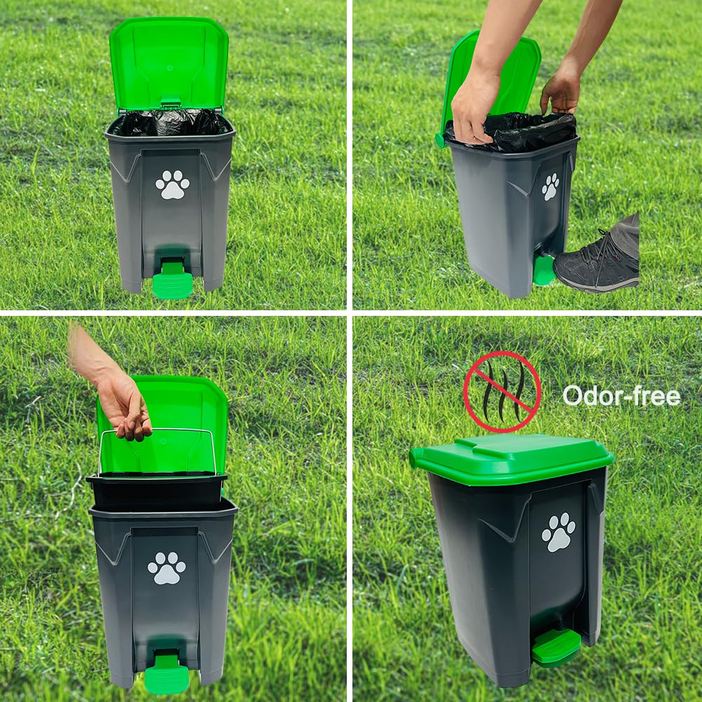 Uuixxyg 20L/5Gallon Dog Poop Trash Can Outside With Pooper Scooper & 50 Waste Bags- Outdoor Dog Poop Trash Can With Lid, Foot Pe