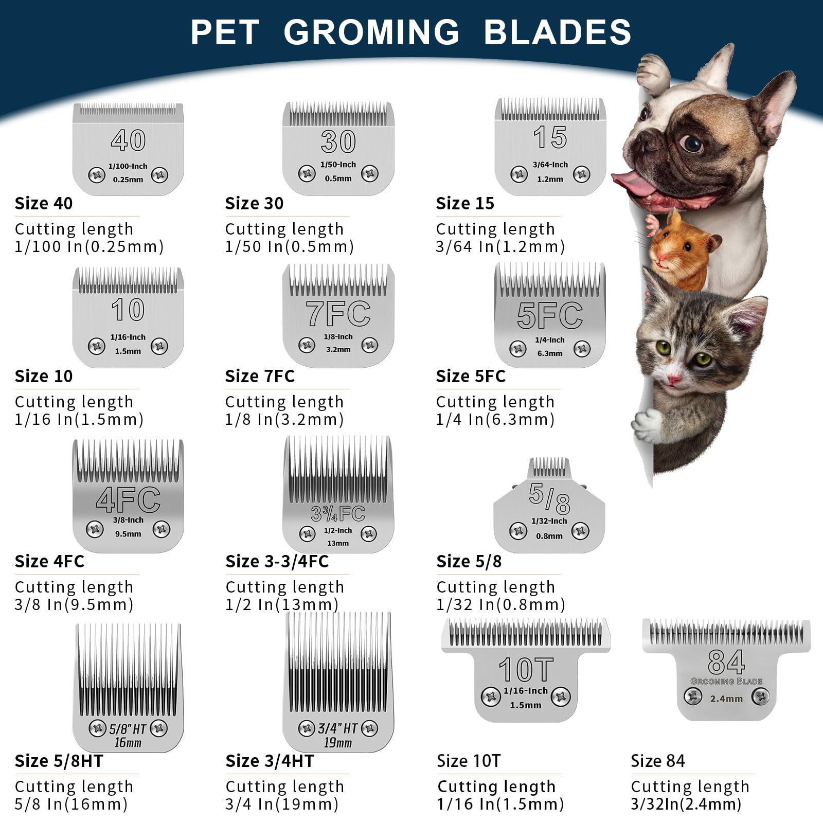 DODAER 13pcs Pet Dog Grooming Clipper Stainless Steel Blade Kit,Compatible with Andis/Oster A5,Wahl KM10 Series Clippers(size 40