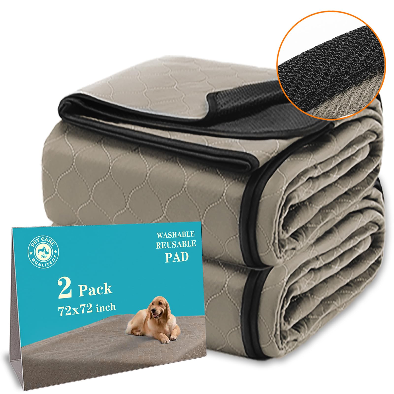 Bunlitent Washable Pee Pads For Dogs 72'' X 72'', 2 Pack, Reusable Puppy Pads, Dog Training Pads With Quick Dry, Large Anti-Slip