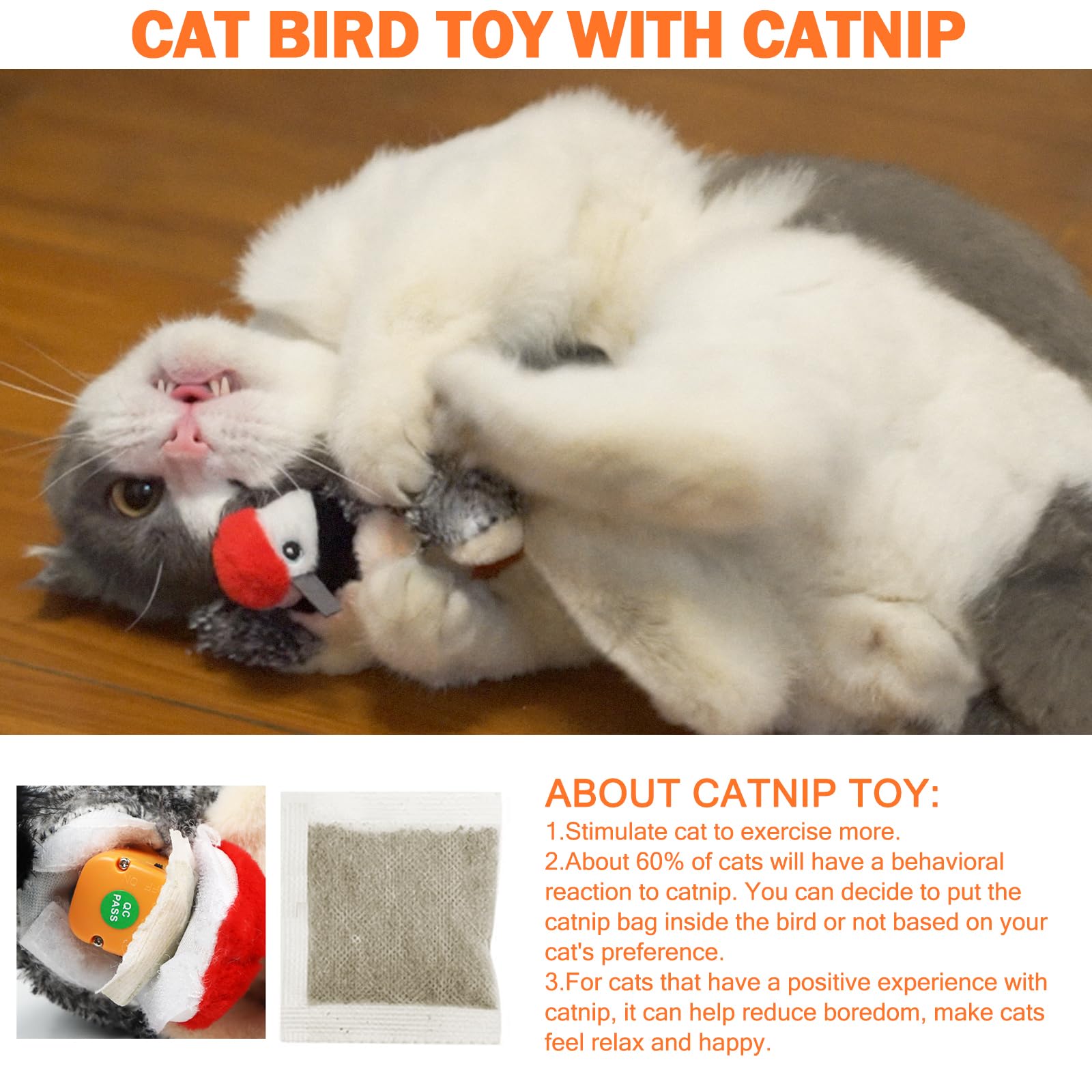 Tocirelo Flapping Bird Cat Toy - Chirping Bird Cat Toy Flapping Wings For Bored Indoor Cats, Interactive Simulated Flying And Re