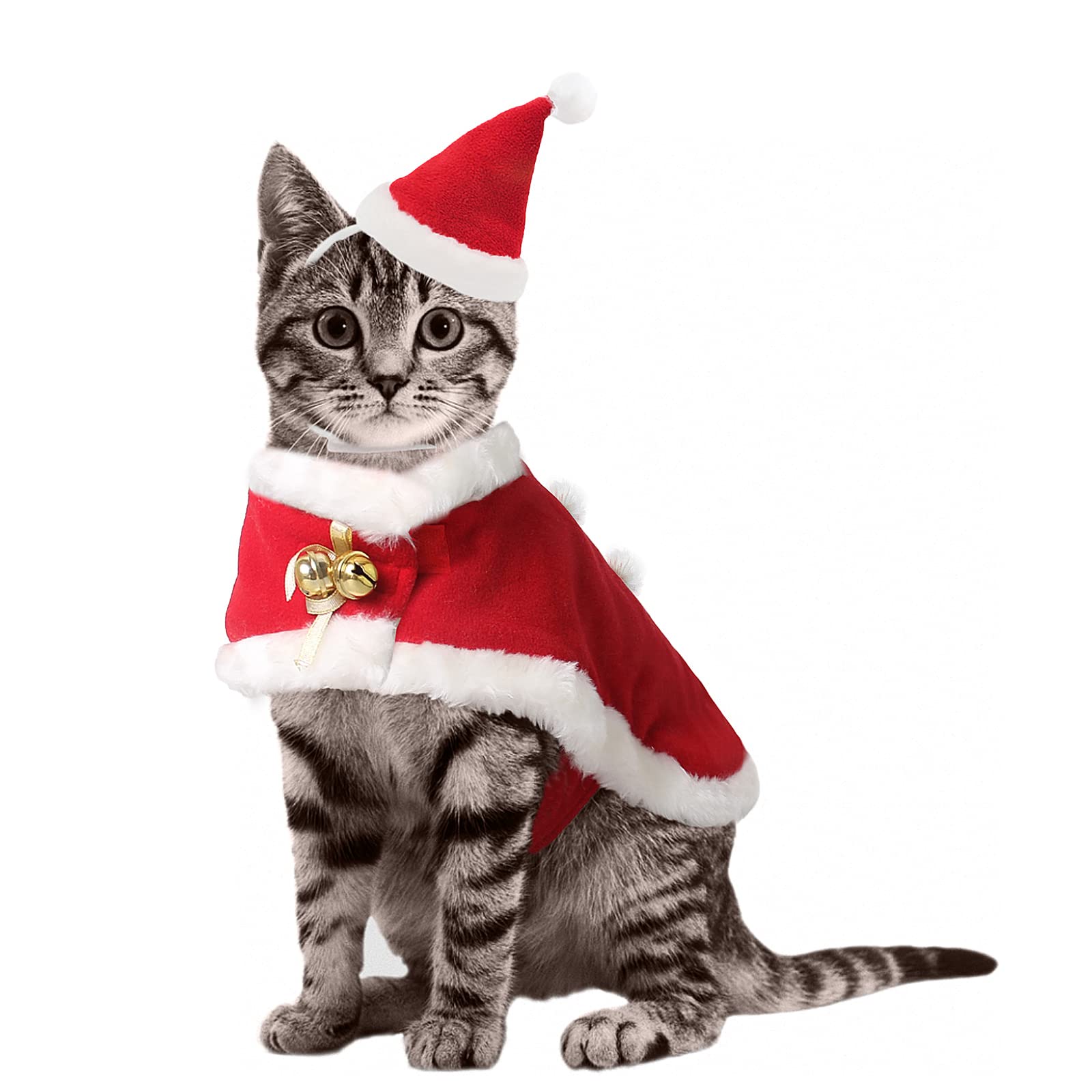 Enjoying Cat Christmas Outfit Santa Hat with Clothes for Cats Small Dogs Kitten Christmas Costume Warm Xmas Cloak Coat Santa Cla
