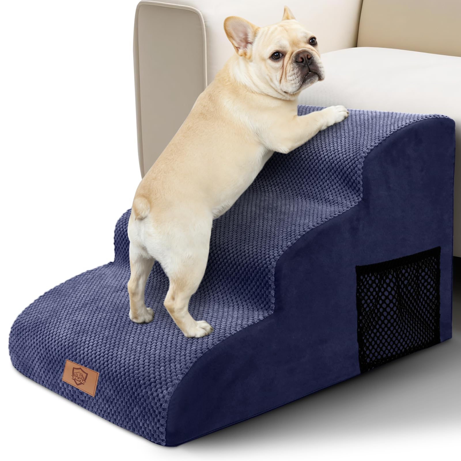 MASTERTOP Dog Stairs, 3Steps Non Slip High Density Foam Pet Steps with Removable Cover, Waterproof Pet Stairs for Sofa, High Be
