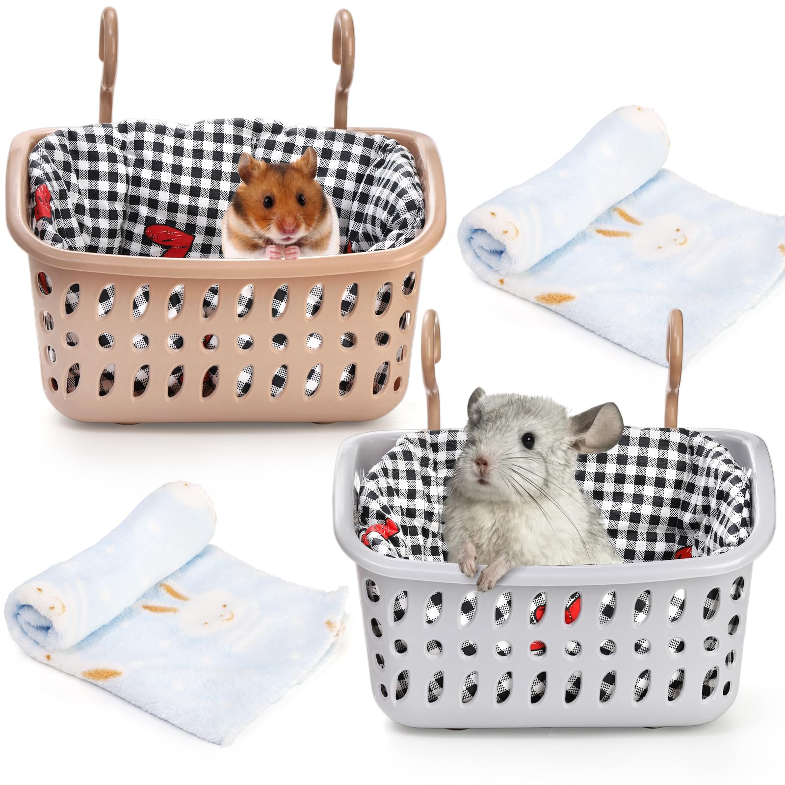 DEAYOU 2 Pack Rat Hammock for Cage, Chew Proof Small Animal Hanging Basket Bed with Hooks, Chinchilla Hideout Ferret Cage Access