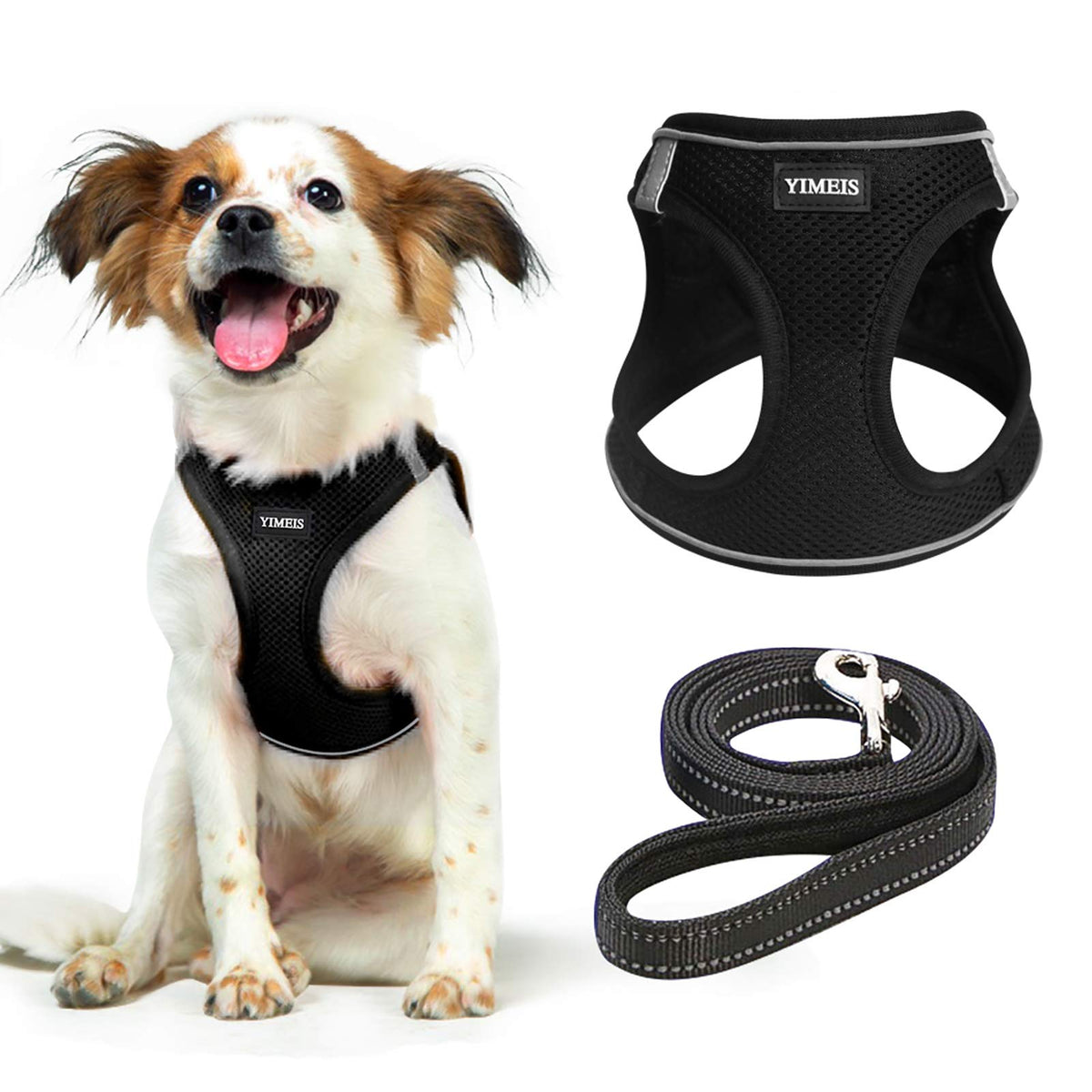 Yimeis Dog Harness And Leash Set, No Pull Soft Mesh Pet Harness, Reflective Adjustable Puppy Vest For Small Dogs, Cats (M, Black