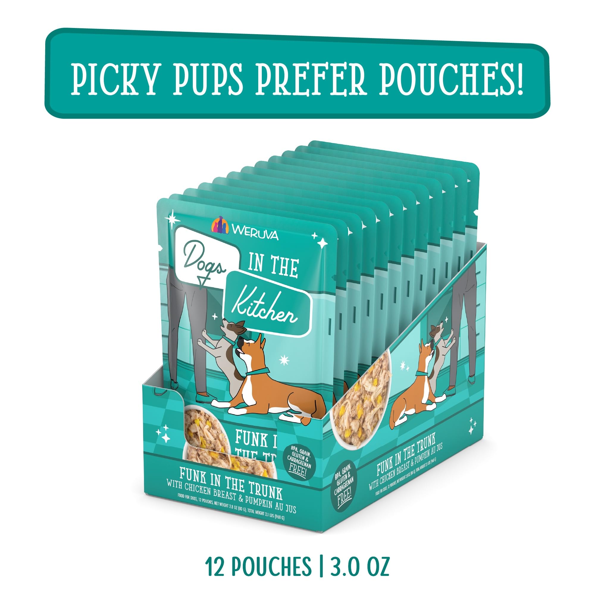 Weruva Dogs in The Kitchen, Funk in The Trunk with Chicken Breast & Pumpkin Au Jus Dog Food, 2.8Oz Pouch (Pack of 12)