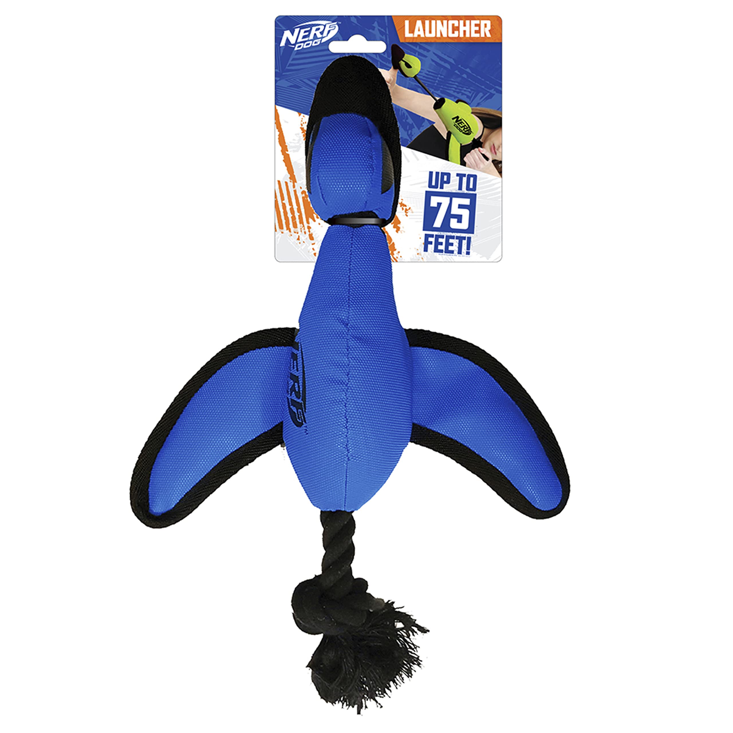 Nerf Dog Large Nylon Launching Duck With Interactive Design, Blue (3473), For All Breed Sizes