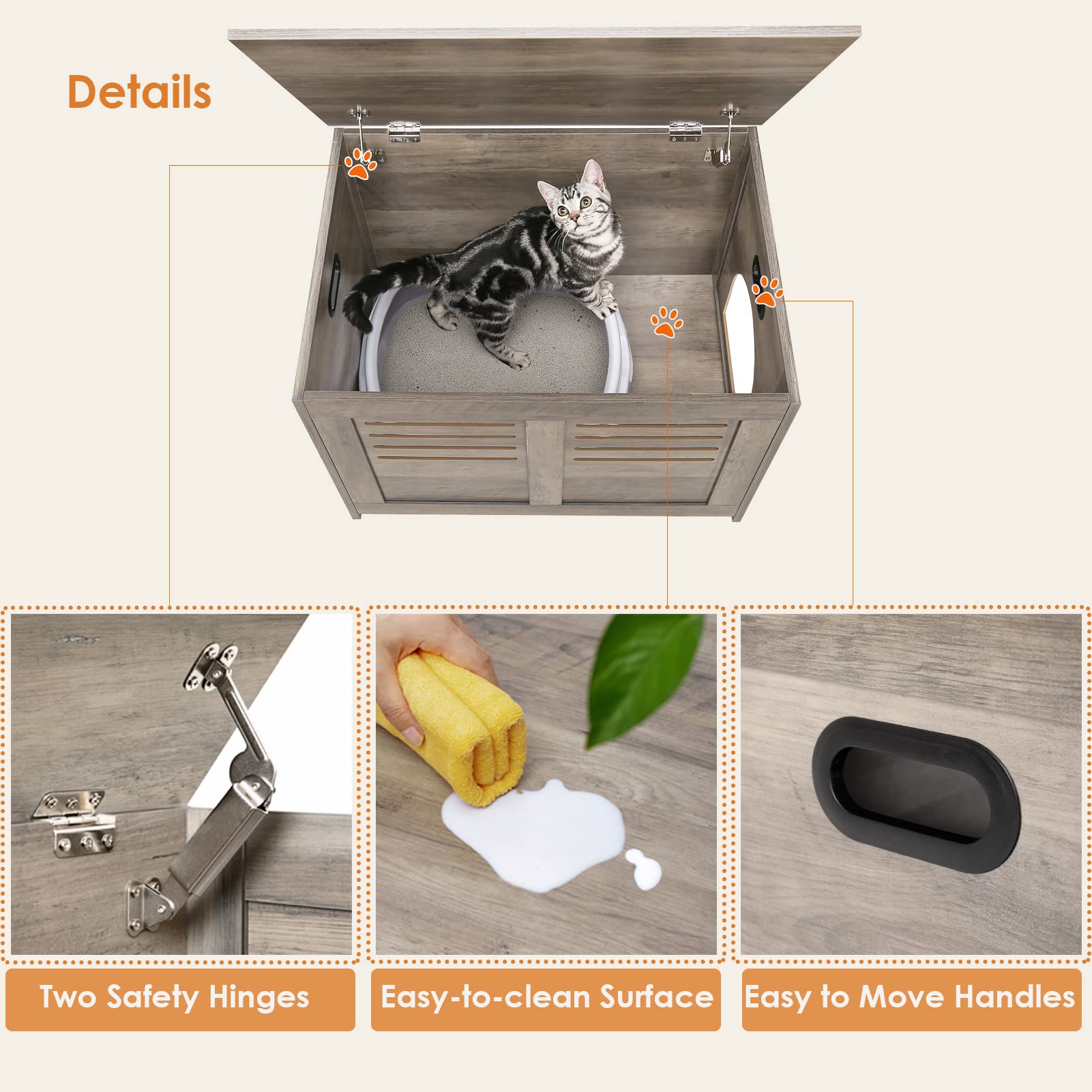 Dinzi Lvj Litter Box Enclosure, Flip Top Litter Box Furniture, Good Ventilation, Hidden Cat Washroom, 27.6'' L X 19.7'' W X 19.7