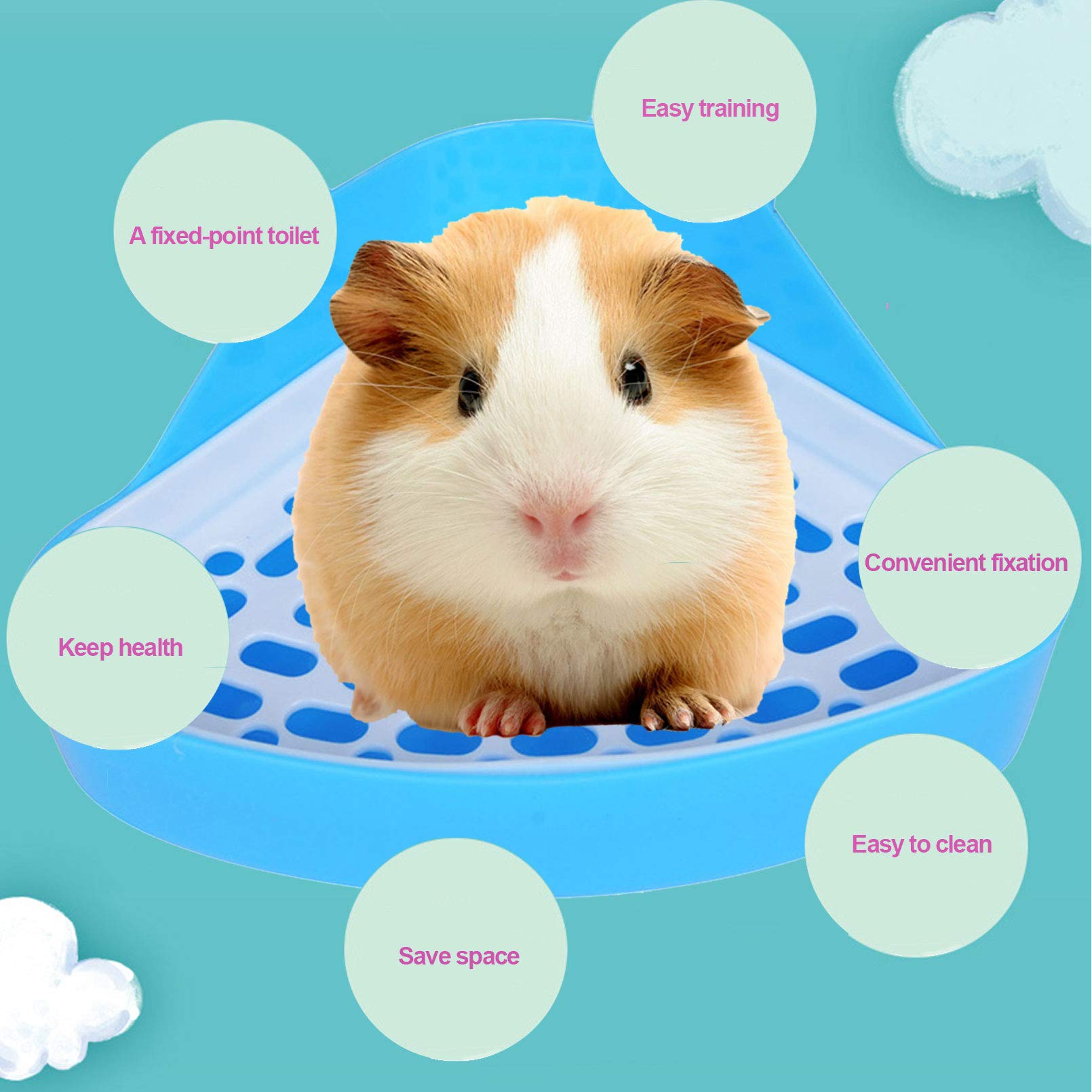 kathson Blue Triangle Potty Trainer for Small Pets - Rabbit, Guinea Pig, Chinchilla, Hamster Plastic Litter Box Pan