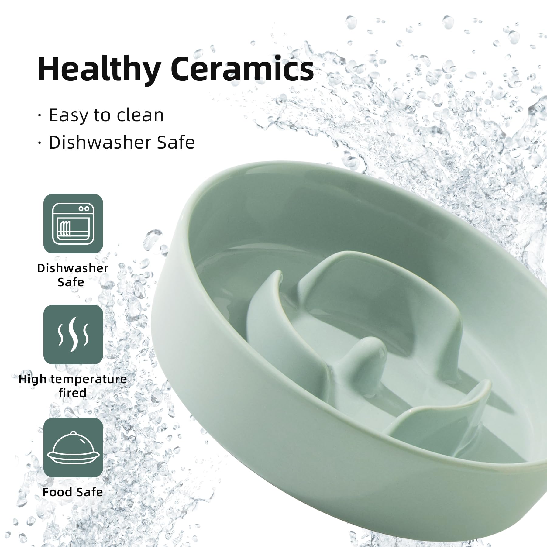 Havniva 6.1Inch Ceramic Dog Bowl Slow Feeder For Small Dog, Pet Slow Feeder, Stop Bloat, Preventing Choking(Single Bowl-Light Gr