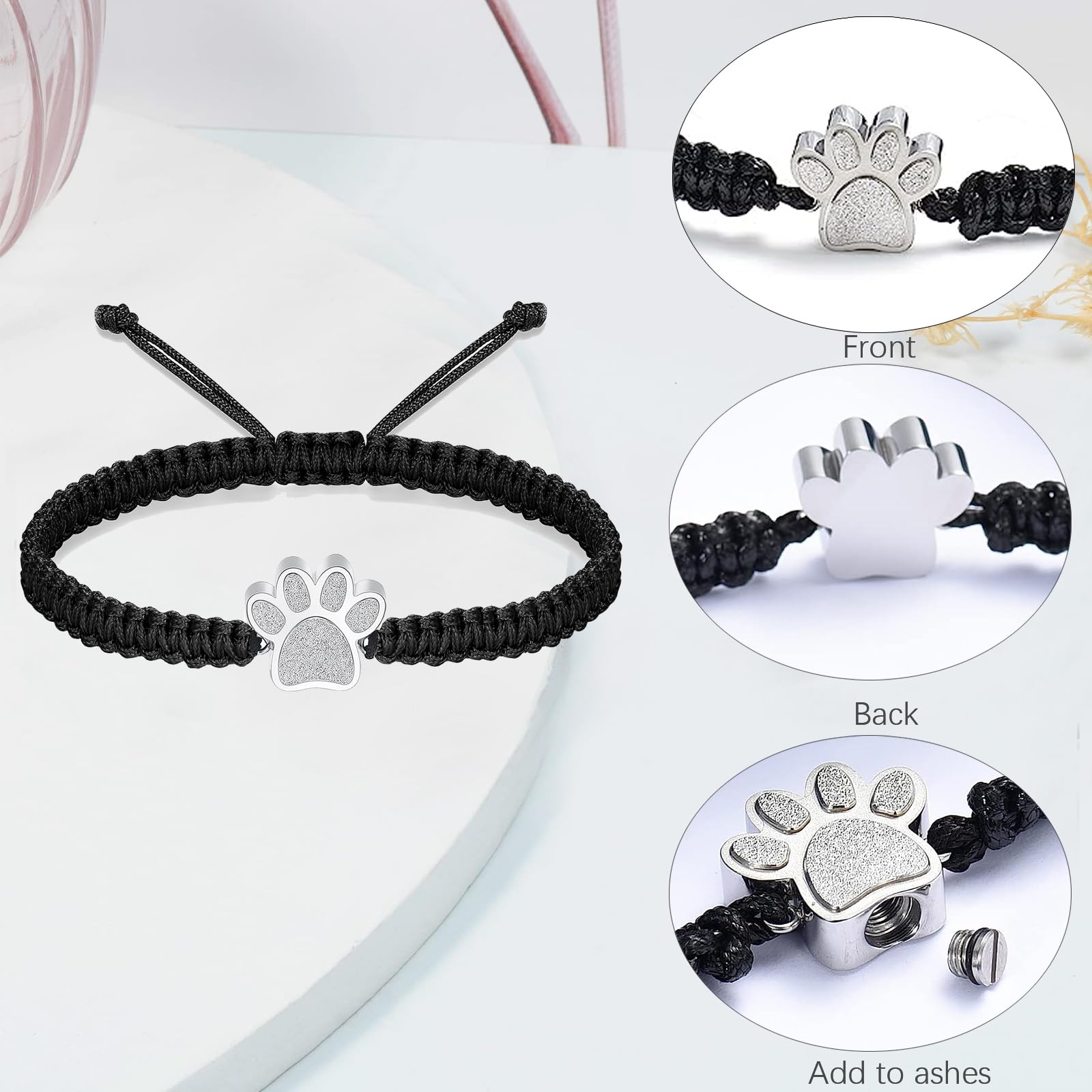 Ripfevurn 3 Pcs Pet Cremation Jewelry Urn Necklaces Bracelet Keychain For Ashes For Women Men Cat Dog Paw Print Ashes Keepsake M