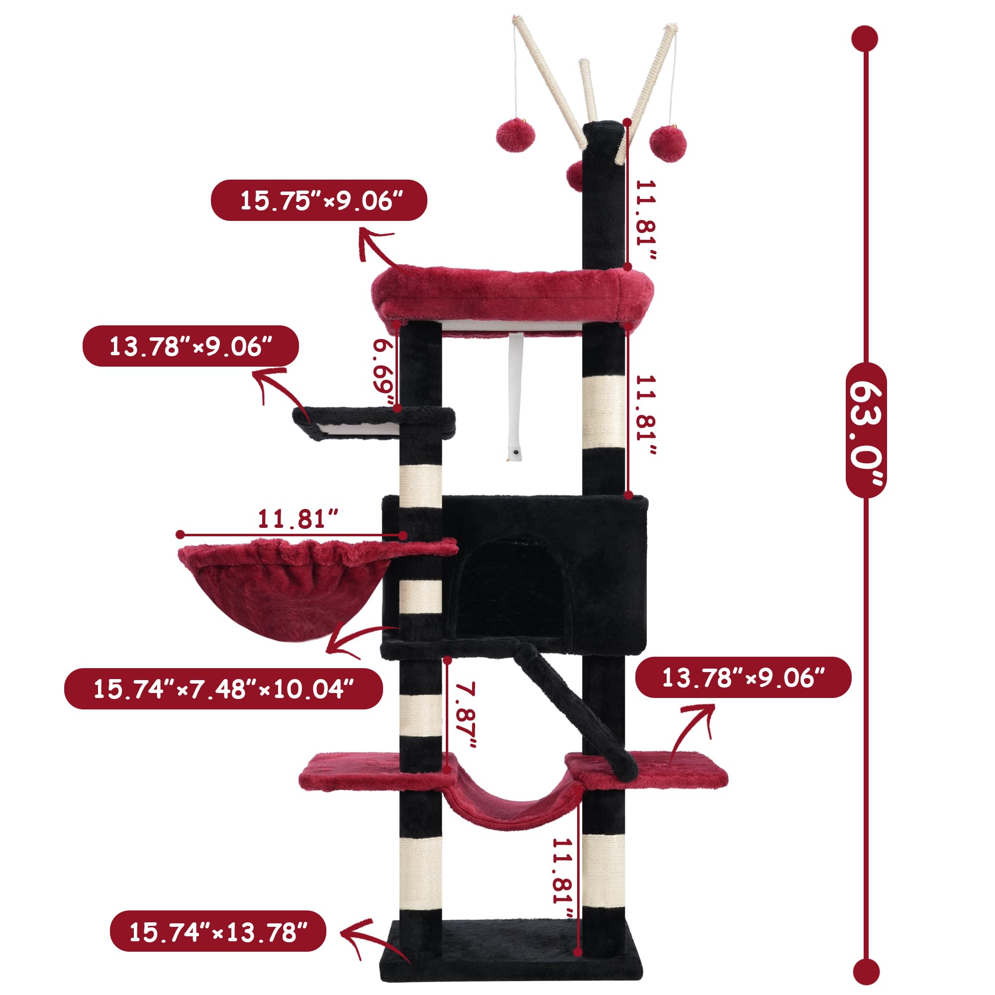 Gitelsnour Cat Tree, 63 Inch Multi-Level Gothic Cat Tower For Indoor Cats, Cat Condo With Cat Scratching Post And Board, Cat Ham