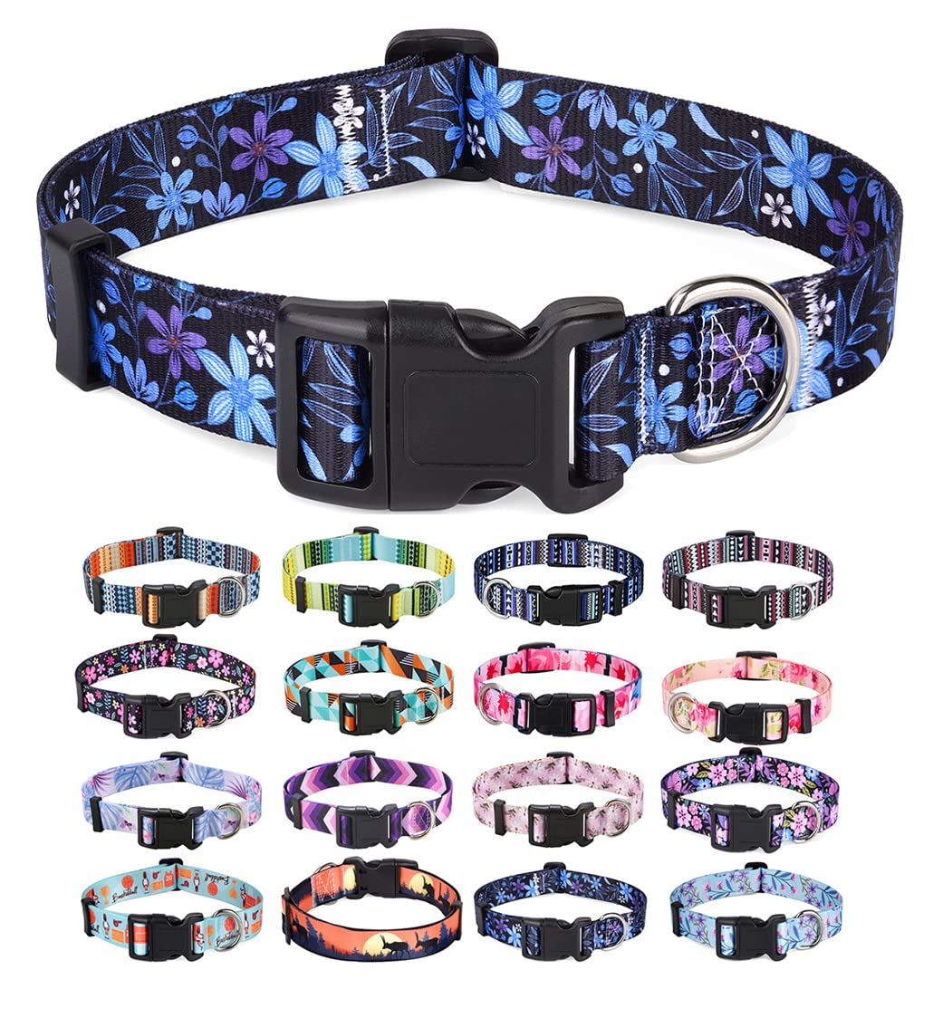 Mihqy Dog Collar With Bohemia Floral Tribal Geometric Patterns - Soft Ethnic Style Collar Adjustable For Small Medium Large Dogs(Floral Blue,Xs)