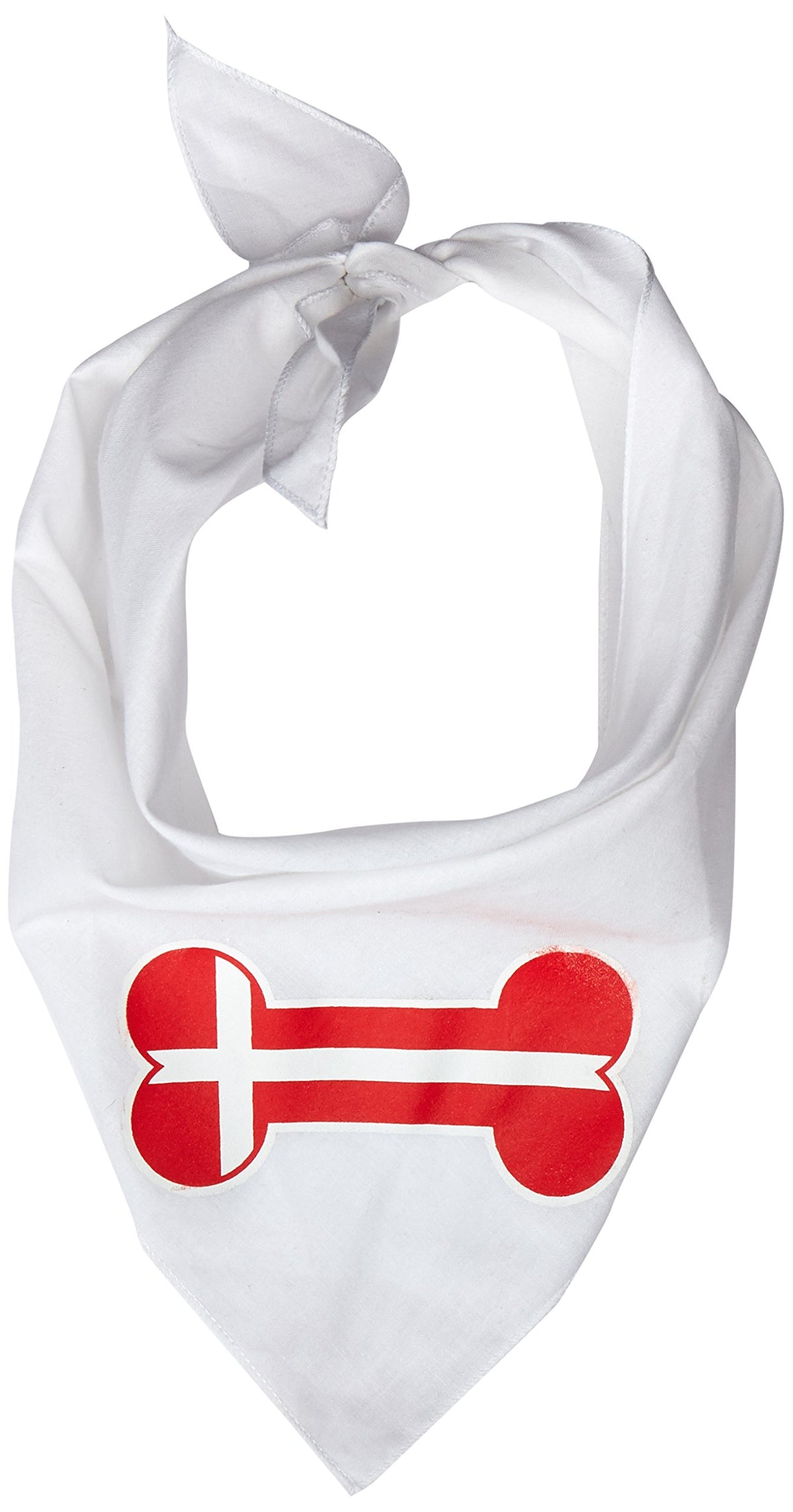 Pet and Dog Bandana Screen Printed, &quot;Bone Shaped Denmark Flag&quot; White Large