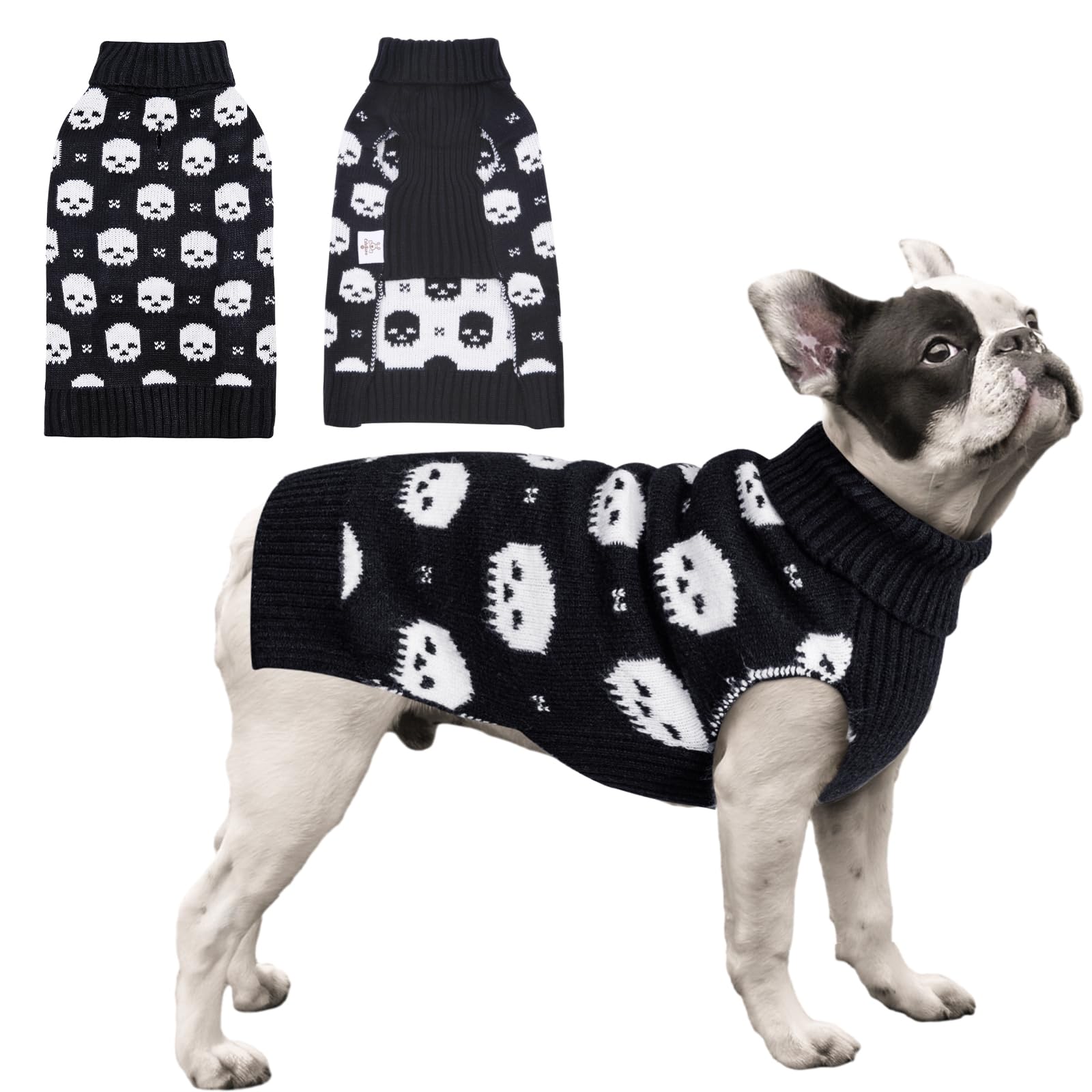 Cutebone Skull Dog Sweater For Medium Dogs Pet Winter Clothes Pullover Puppy Warm Knitwear With Harness Hole