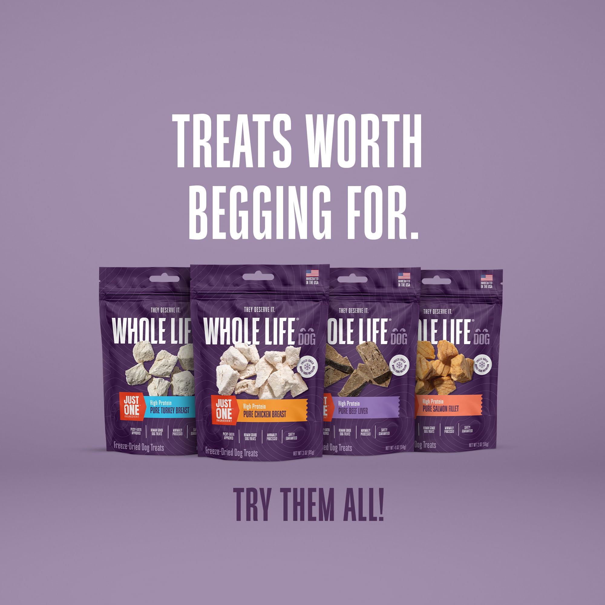 Whole Life Dog Just One Turkey Freeze Dried Dog Treats - Human Grade High Protein Food, Healthy Training Snacks, Freeze Dried Fo
