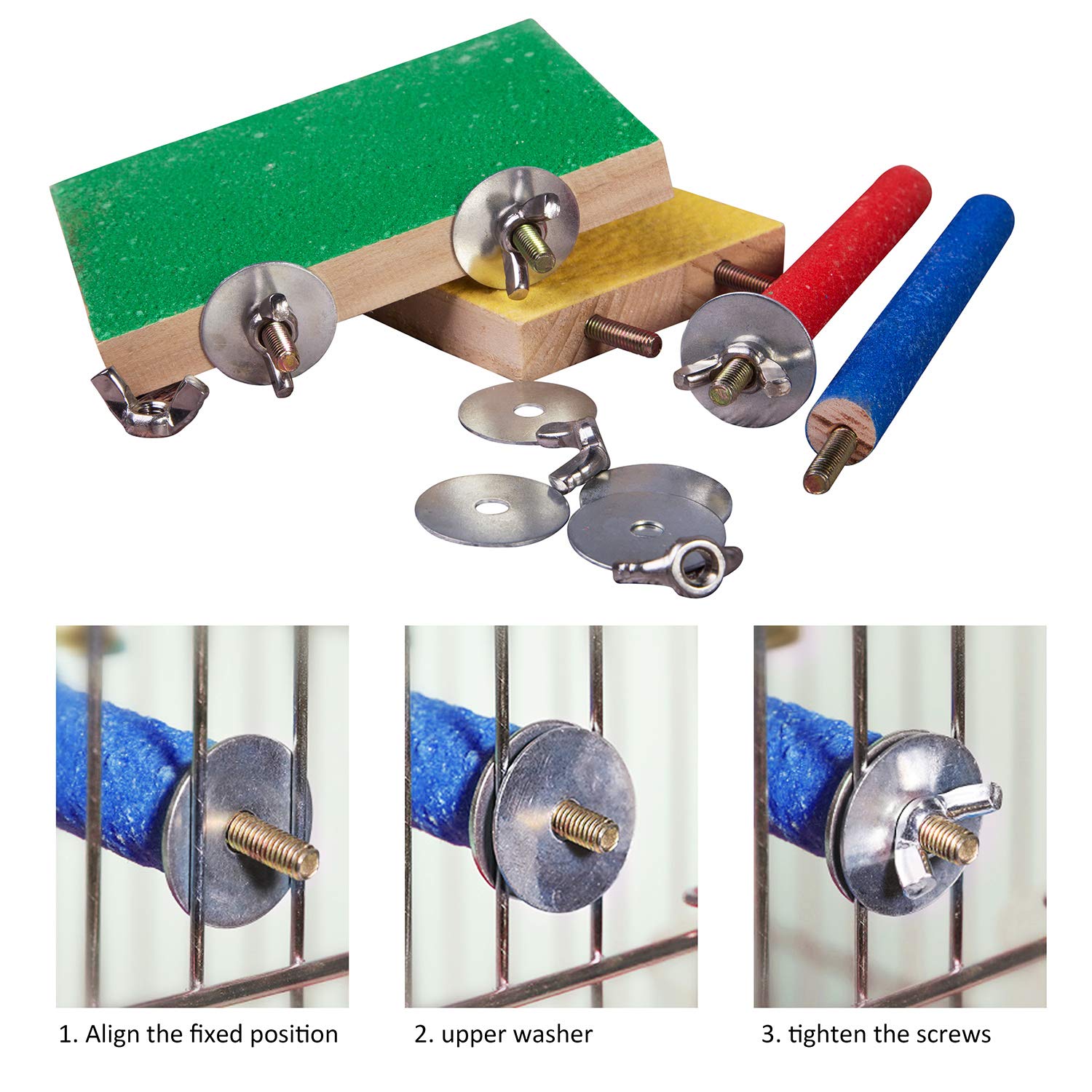 Petsvv 4 Pcs Bird Perch Stand Toy, Wood Parrot Perch Stand Platform Paw Grinding Stick, Cage Accessories Exercise Toys Budgies P