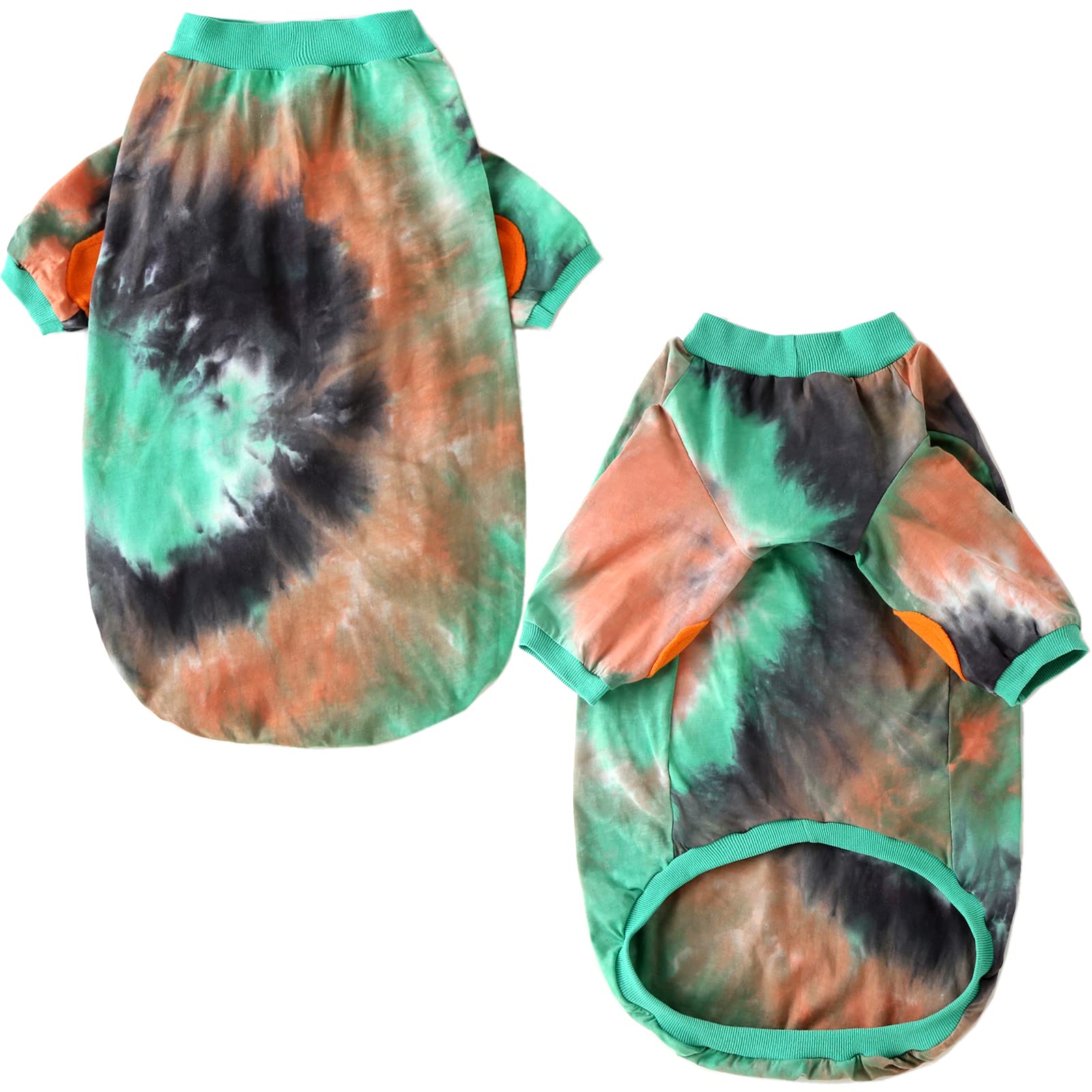 Pripre Dog T Shirt Striped Tie Dye Dog Clothes For Large Dogs Breathable Stretchy Cotton Clothes Dog Pajamas (Greenorange, Xxl)