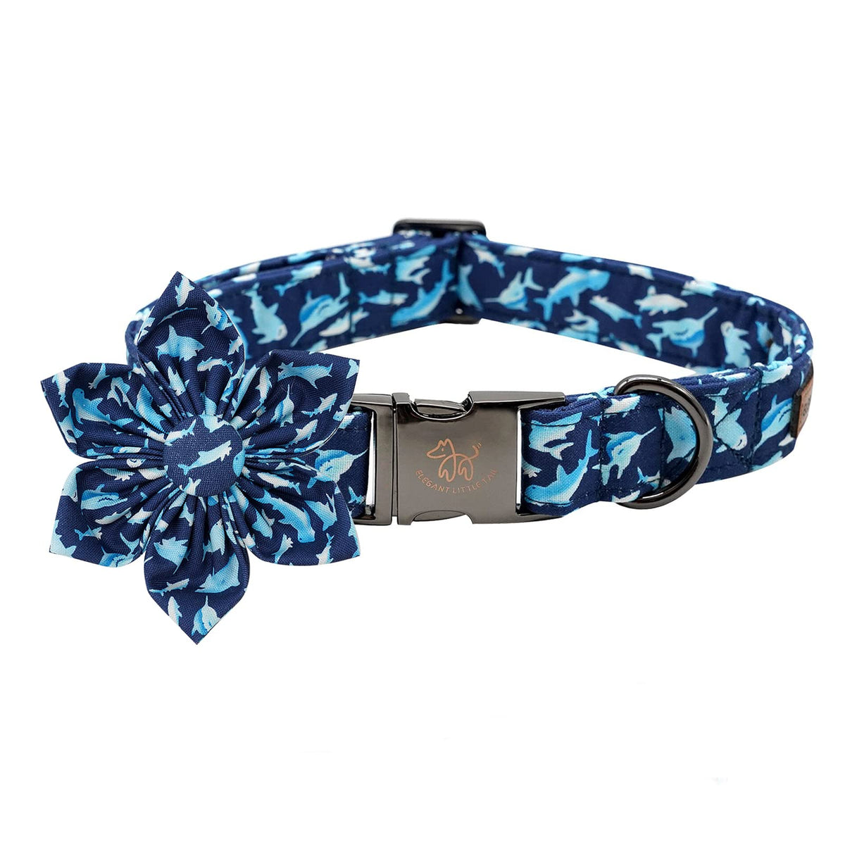 Elegant Little Tail Flower Shark Print Collar - Durable, Cute, Soft, Adjustable for Medium Dogs