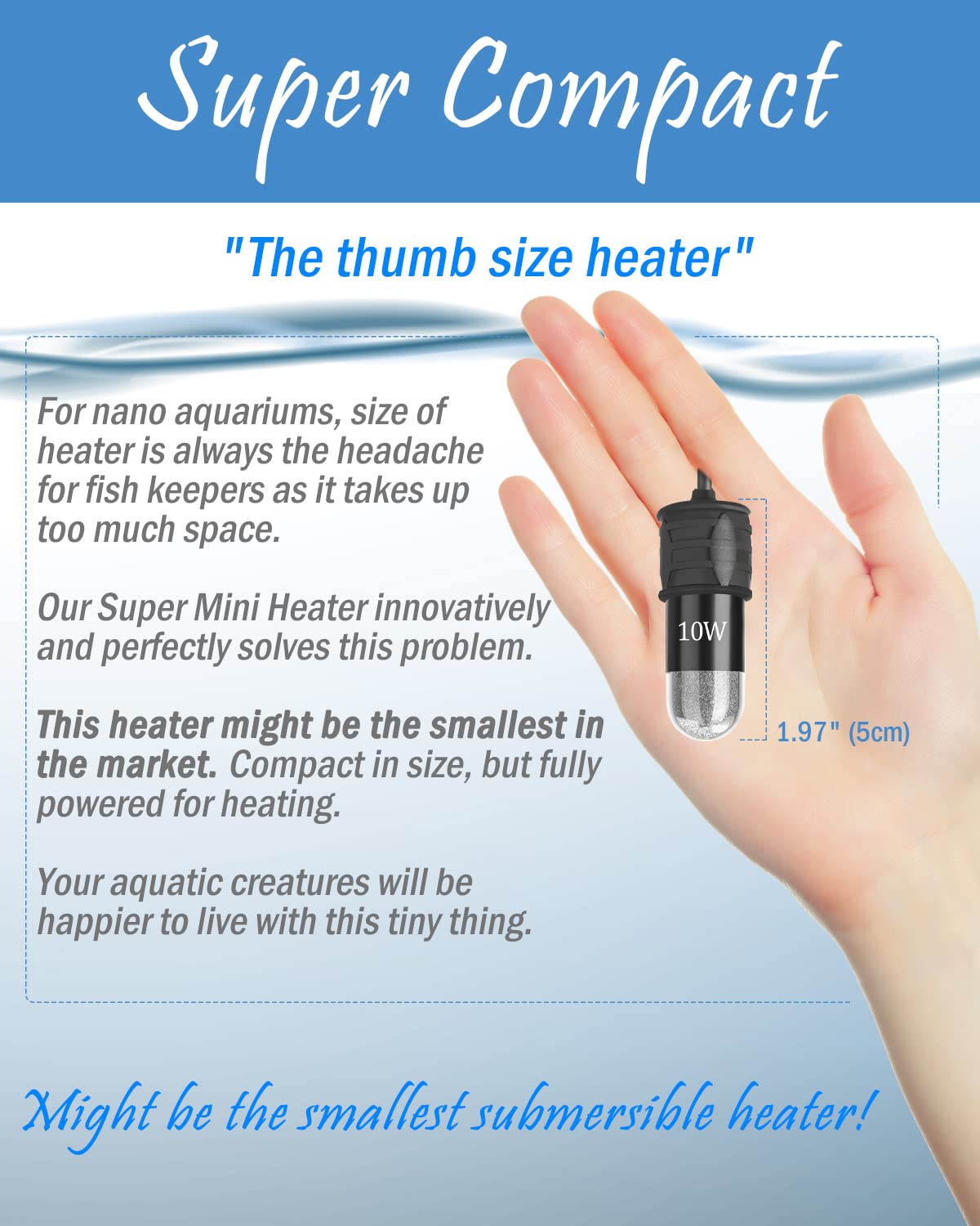 AquaMiracle 10W Adjustable Betta Heater - USB Powered Mini Aquarium Heater with Digital Display, Ideal for Up to 1 Gallon Tanks, Black