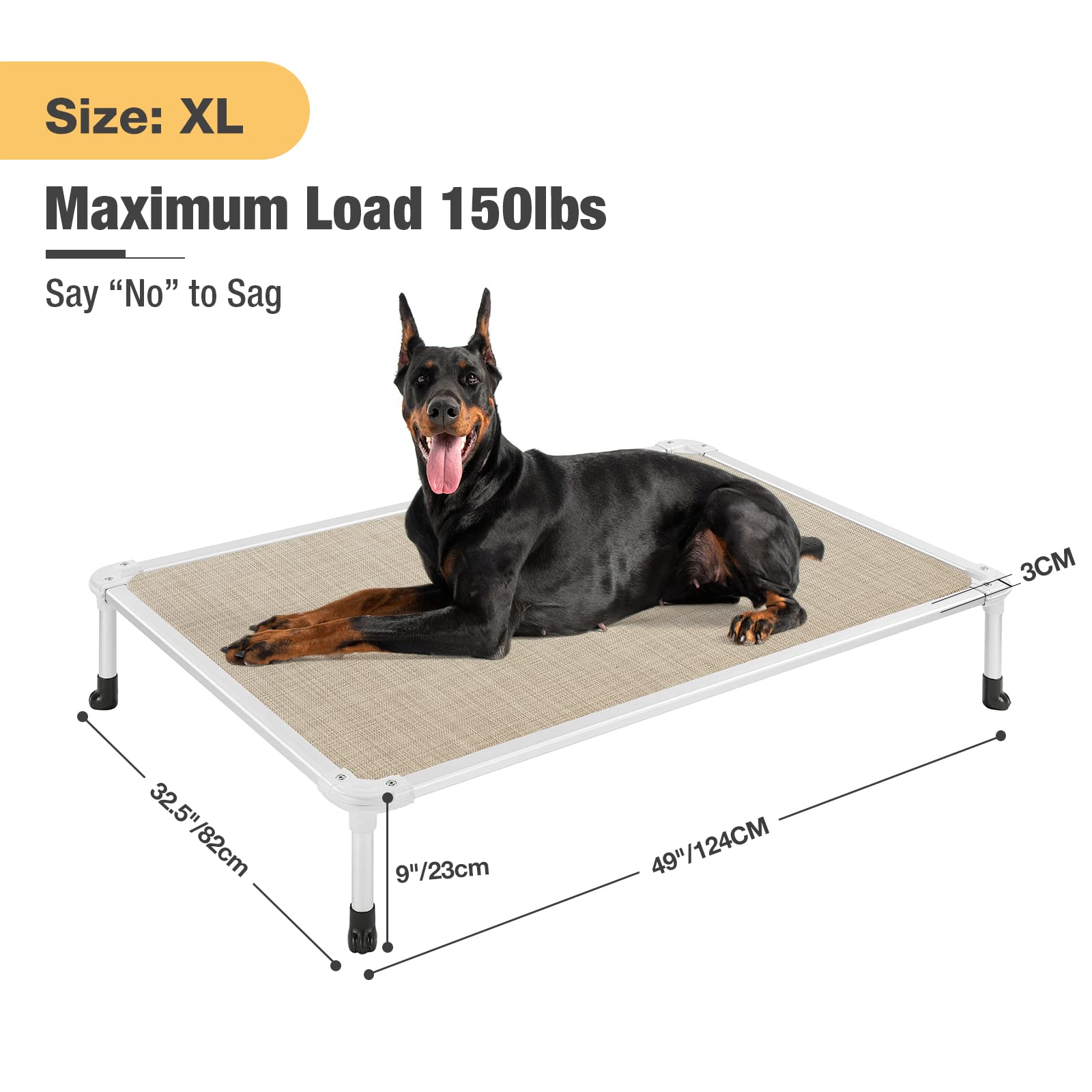 Veehoo Chew Proof Elevated Dog Bed - Cooling Raised Pet Cot - Silver Aluminum Frame And Durable Textilene Mesh Fabric, Unique Designed No-Slip Feet For Indoor Or Outdoor Use, Black Silver, X Large