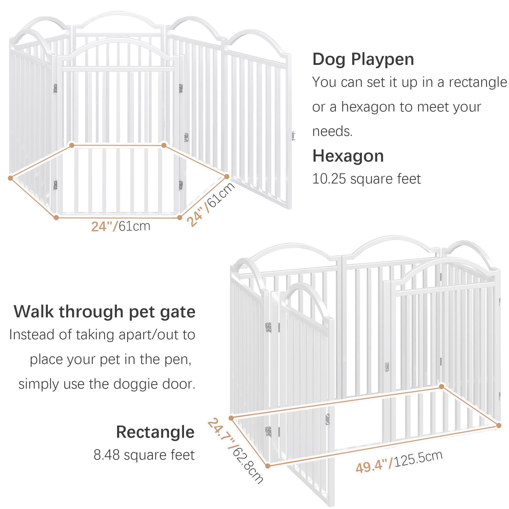 BHG Metal Freestanding Dog Gate with Door, Extra Wide 144", Extra Tall 32", Black, 6 Panels - No Assembly Required
