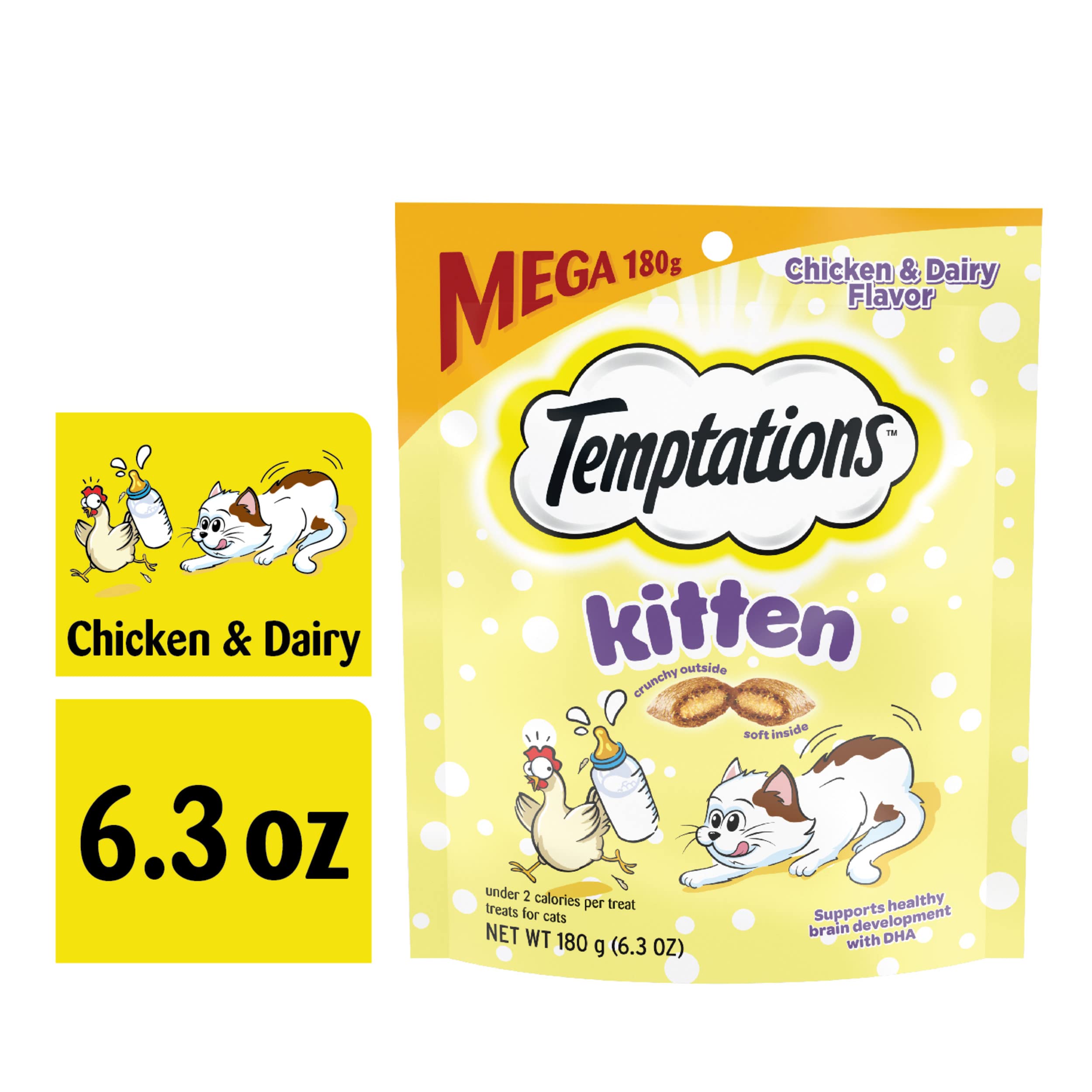 Temptations Kitten Crunchy and Soft Treats Chicken and Dairy Flavor, 6.3 oz. Pouch, (Pack of 10)