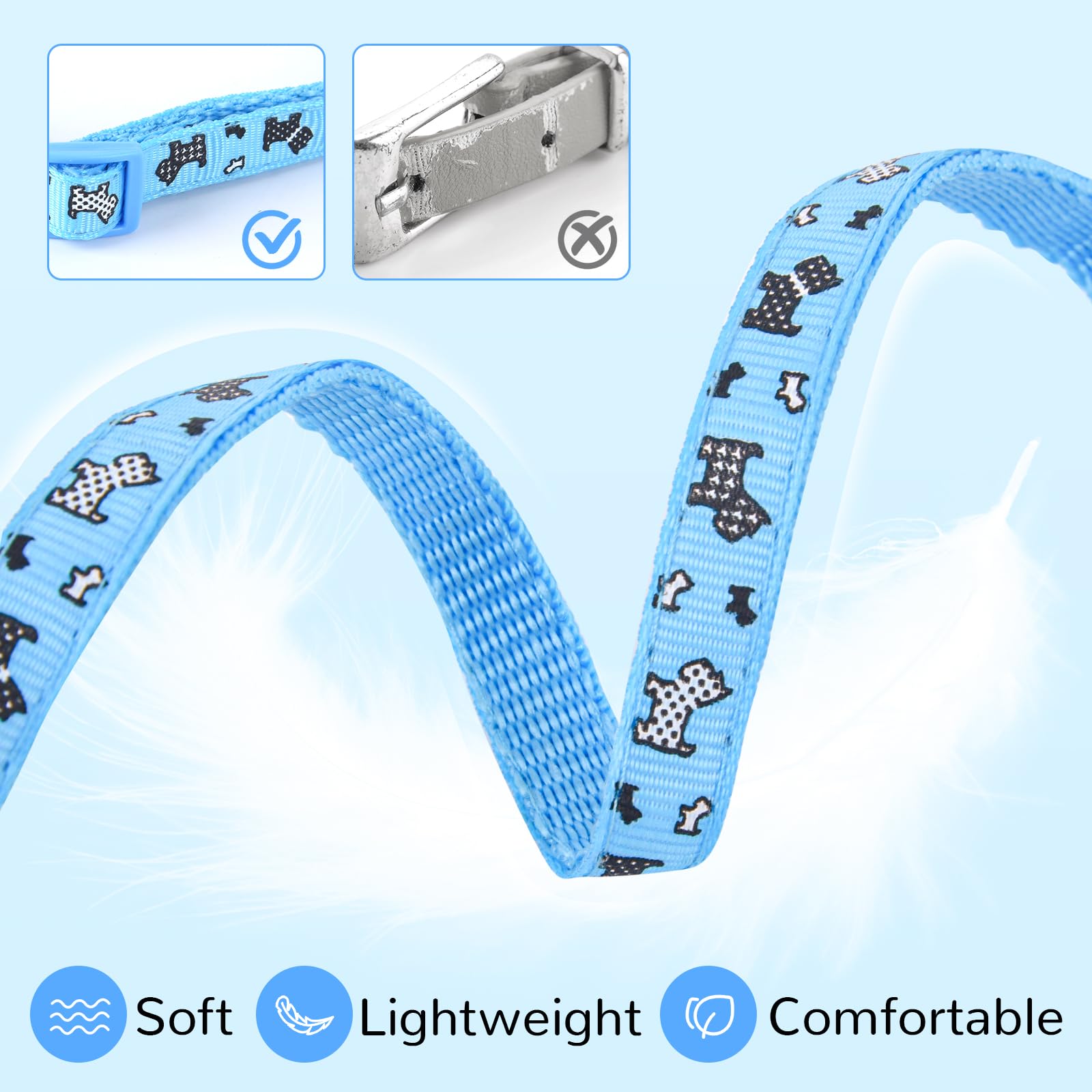 Xxs Dog Collar Teacup Dog Collar, Printed Dog Collars, Mini Printed Dog Collars, Teacup Dogs Collars For Small Dogs Cats, Blue,