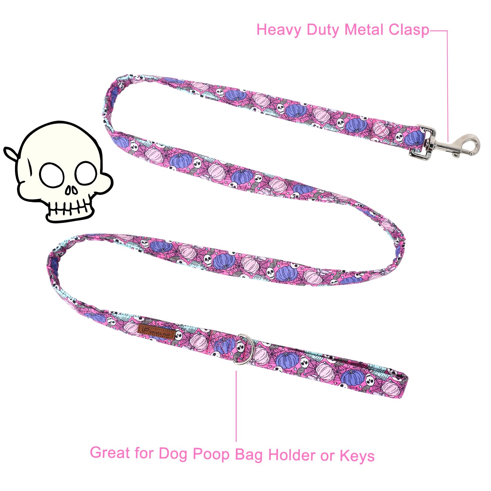 Up Urara Pup Dog Leash & Collar Set, Sturdy Durable Cotton, Halloween Pumpkin Pattern For Small To Large Dogs