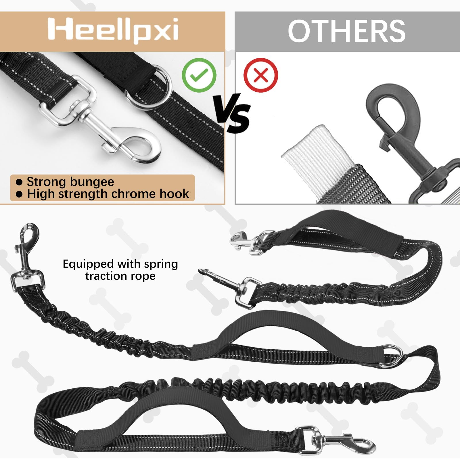 Hands-Free Waist Leash With Pouch For Two Dogs,Reflective Stitching, Dual Handle & Bungee Retractable Design - Ideal For Medium