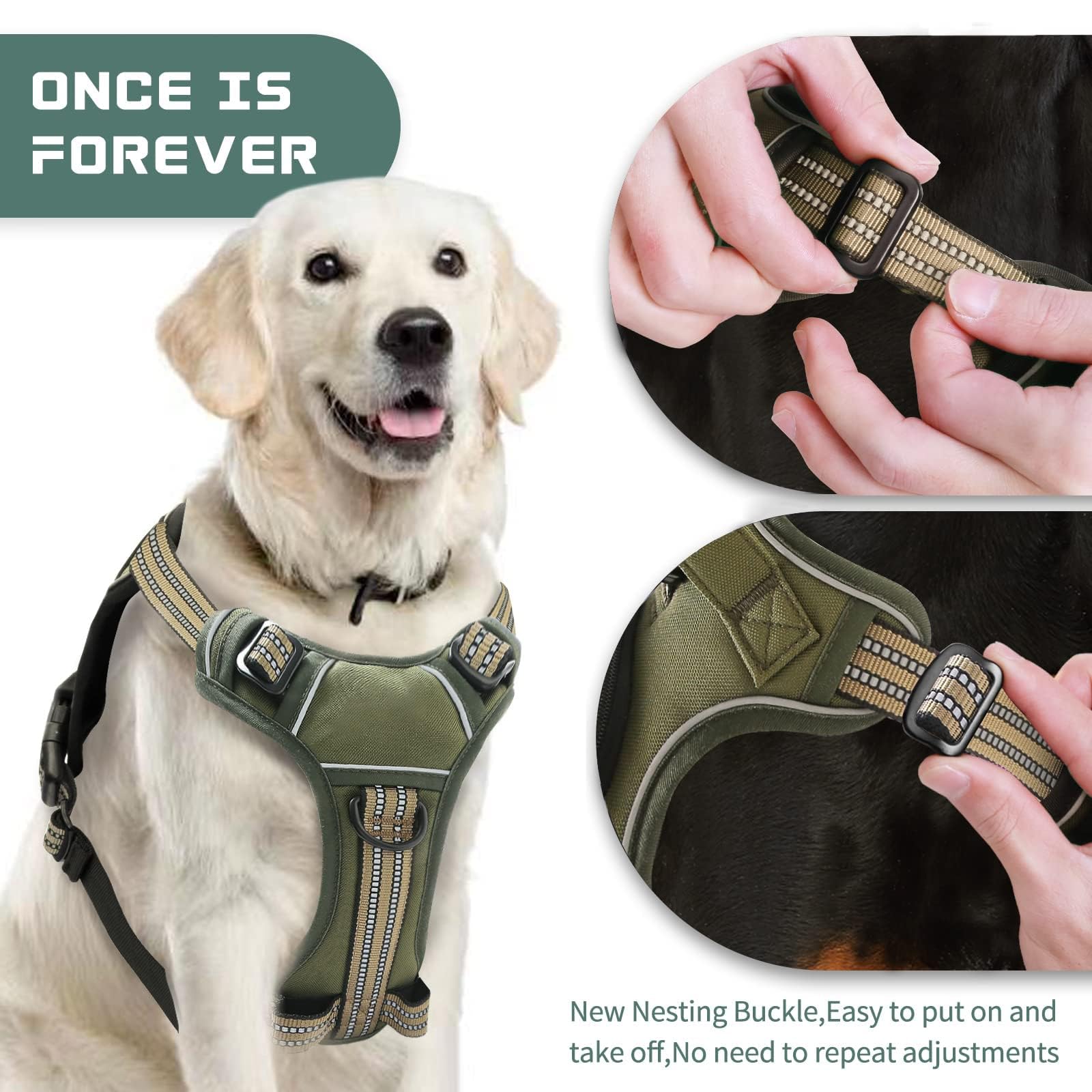 No Pull Dog Harness for Large Dogs, Adjustable No Choke Pet Vest with Dog Leash Fit Smart Reflective Pet Walking Harness for Tra
