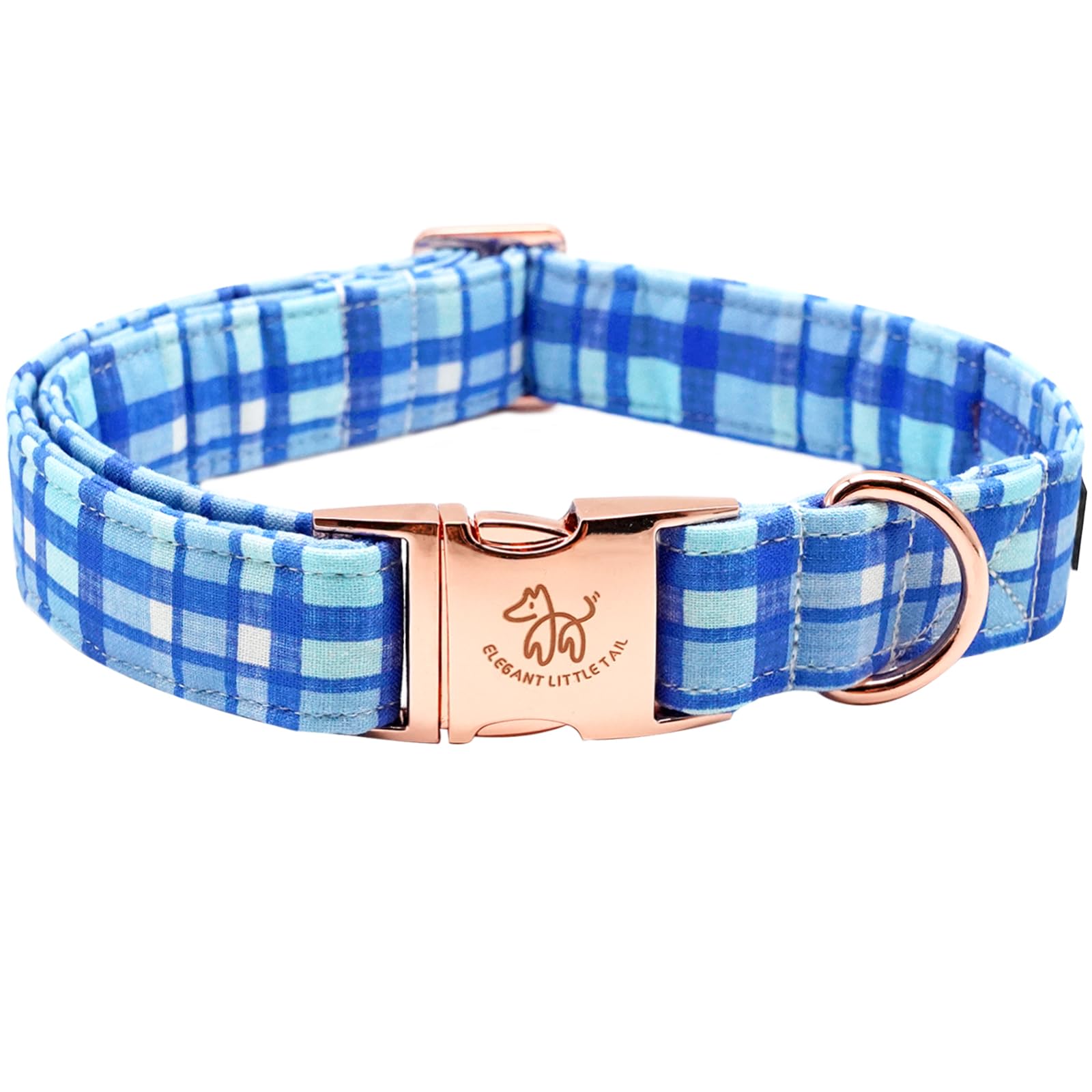 Elegant Little Tail Dog Collar, Blue Plaid Pattern Pet Collar Durable Cute Dog Collars Male Or Female Pet Gift Adjustable Dog Co