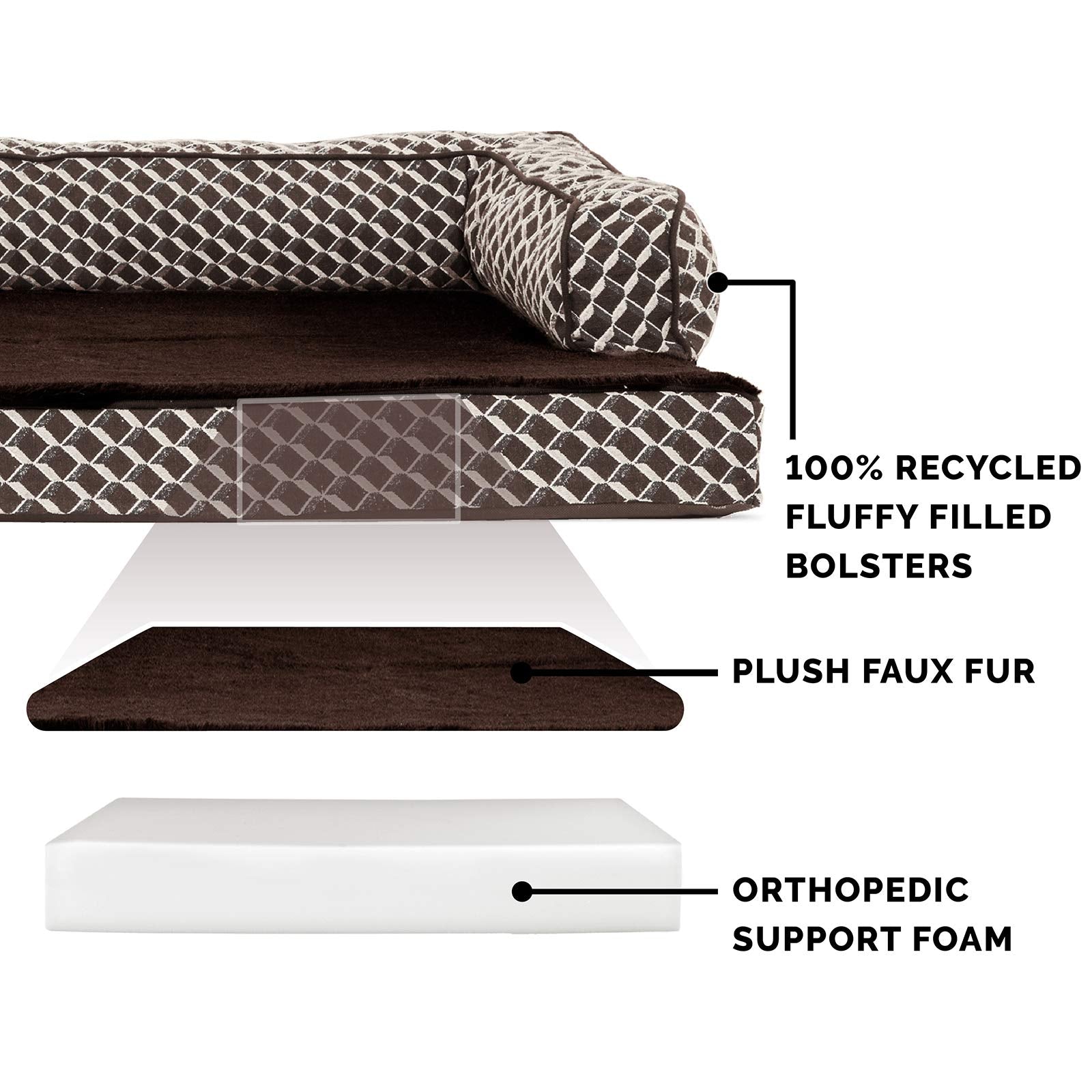 Furhaven Orthopedic Dog Bed for Large Dogs w/ Removable Bolsters & Washable Cover, For Dogs Up to 125 lbs - Plush & Woven Decor