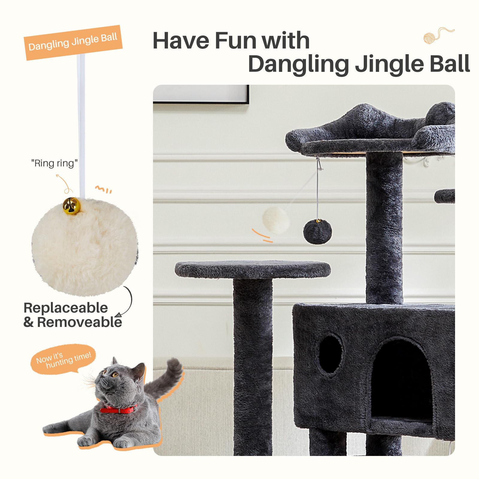 Cat Tree, 54 Inch Cat Tree Tower, Multi-Level Cat Tower With Scratching Post For Indoor Cats, Plush Cat Condo, Cat Play House Wi