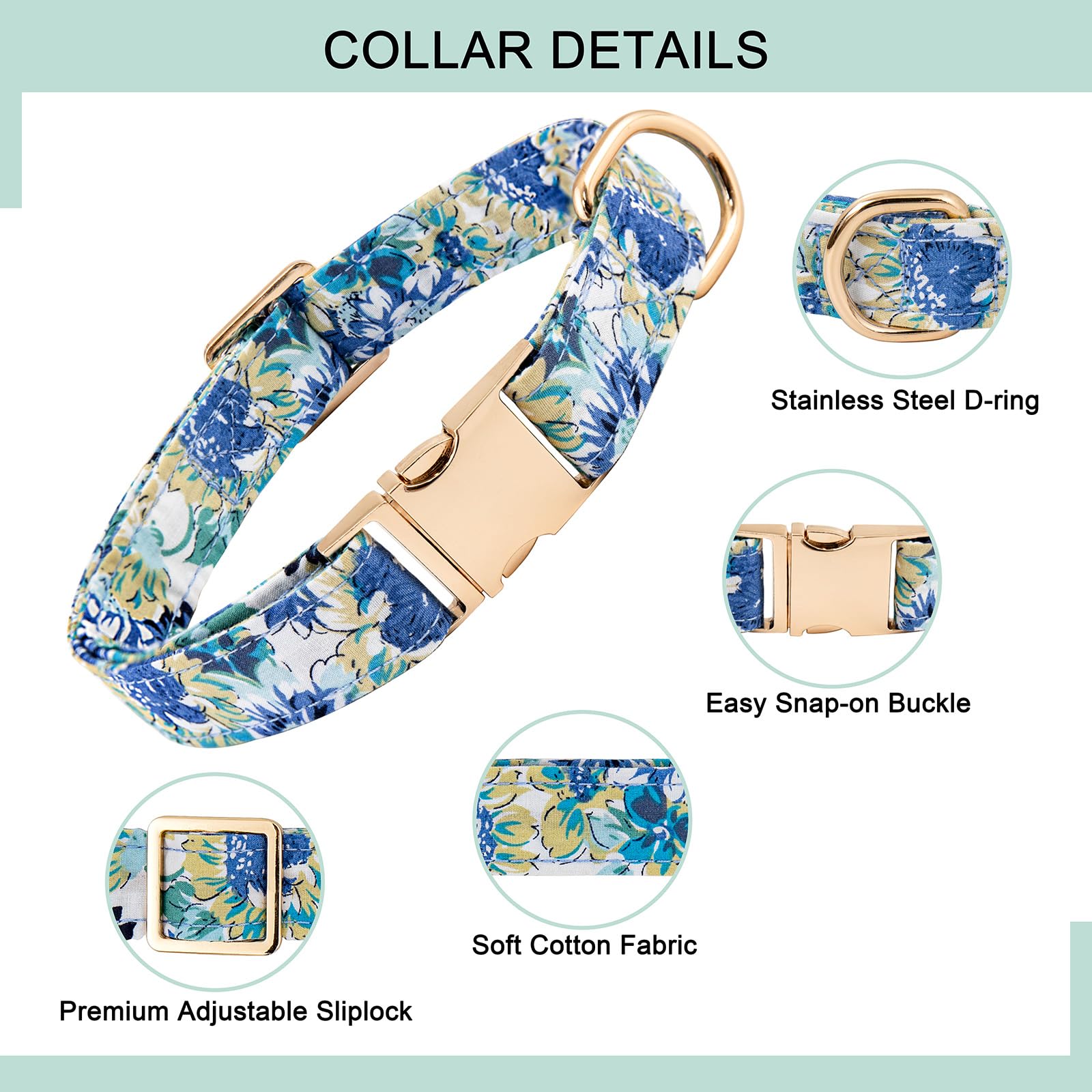 Dog Collar And Leash Set With Airtag Holder,Adjustable Dog Collars With Quick Release Metal Buckle, Flowers Patterns With Soft P