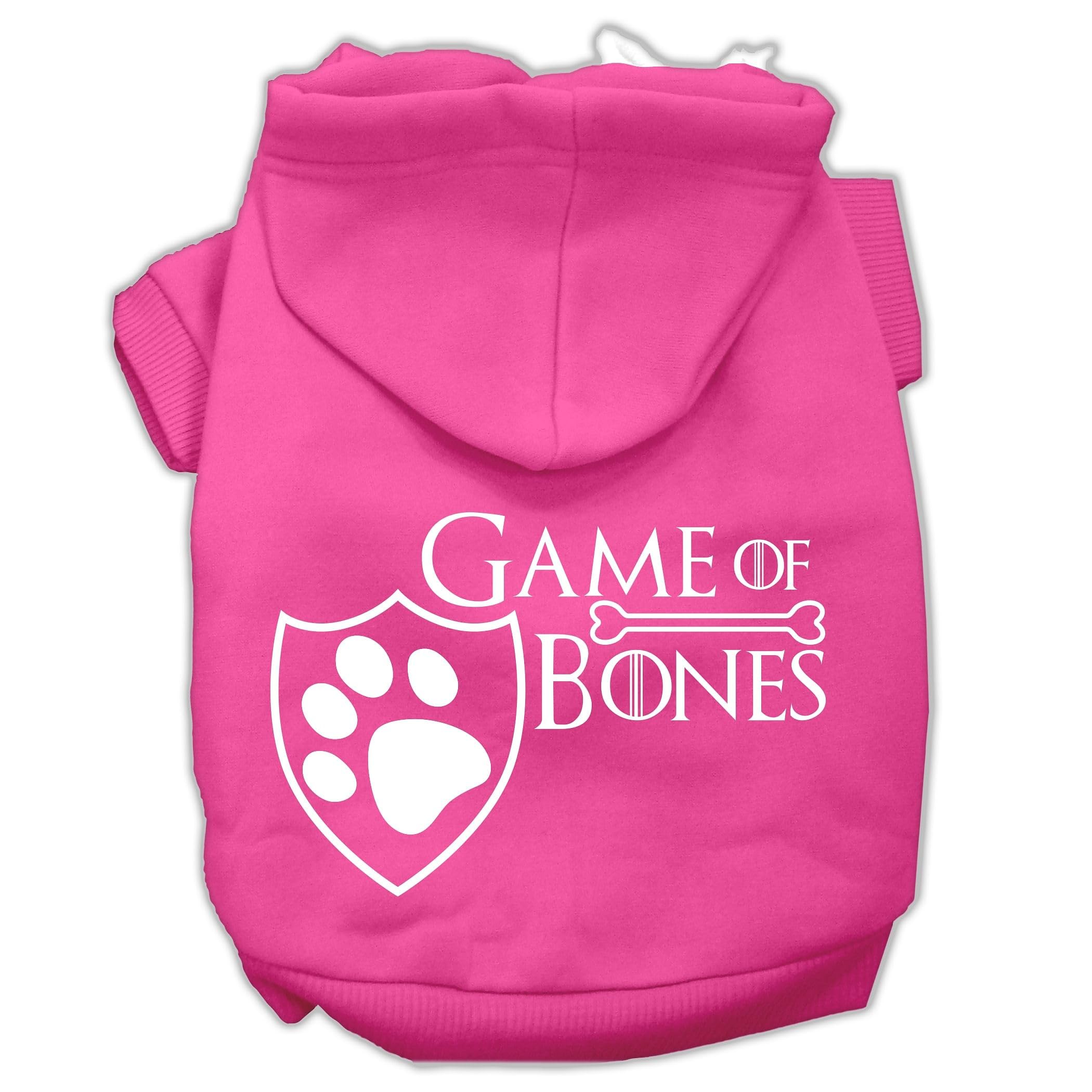 Pet Dog & Cat Hoodie Screen Printed, 'Game Of Bones' Bright Pink Xl (14-20 Lbs.)