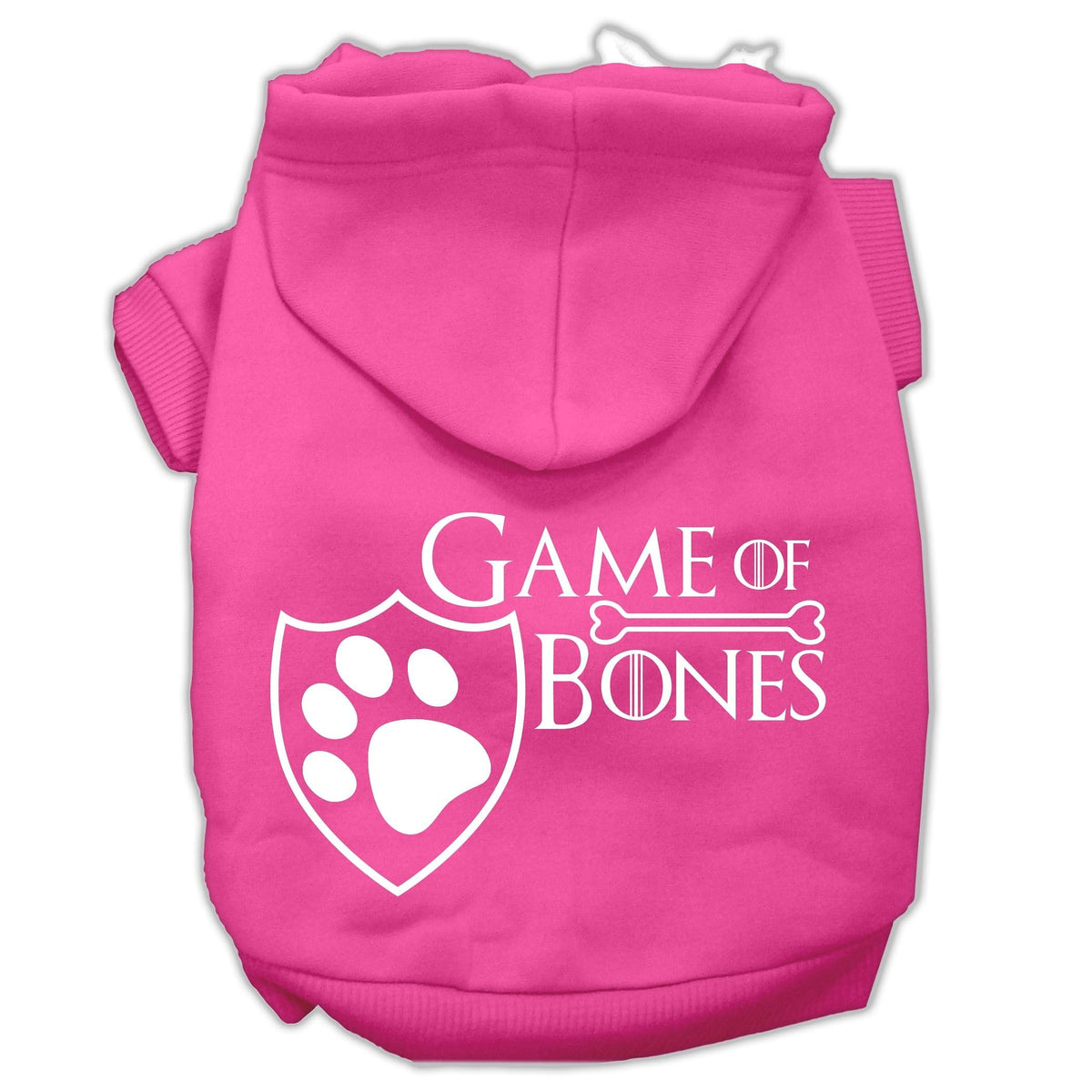 Pet Dog & Cat Hoodie Screen Printed, 'Game Of Bones' Bright Pink Xs (0-3 Lbs.)