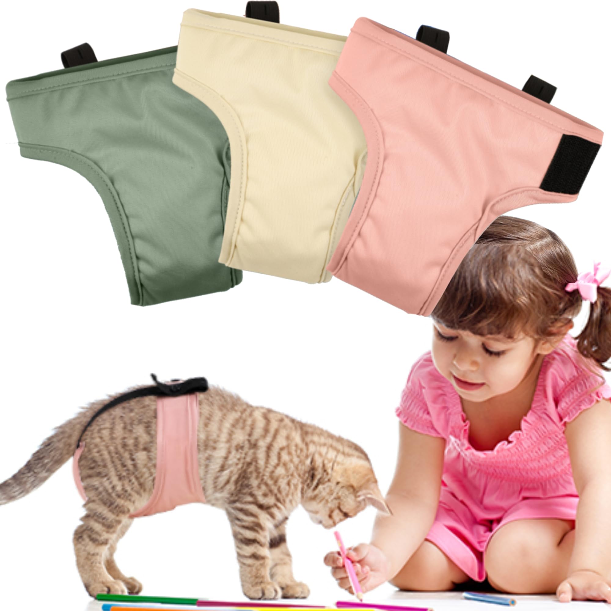 Pedobi Cat Diapers 3 Pack With Good Absorbency For Female Cats Small& Male Cat Easy To Put On Adorable Diapers For Cats Secure F
