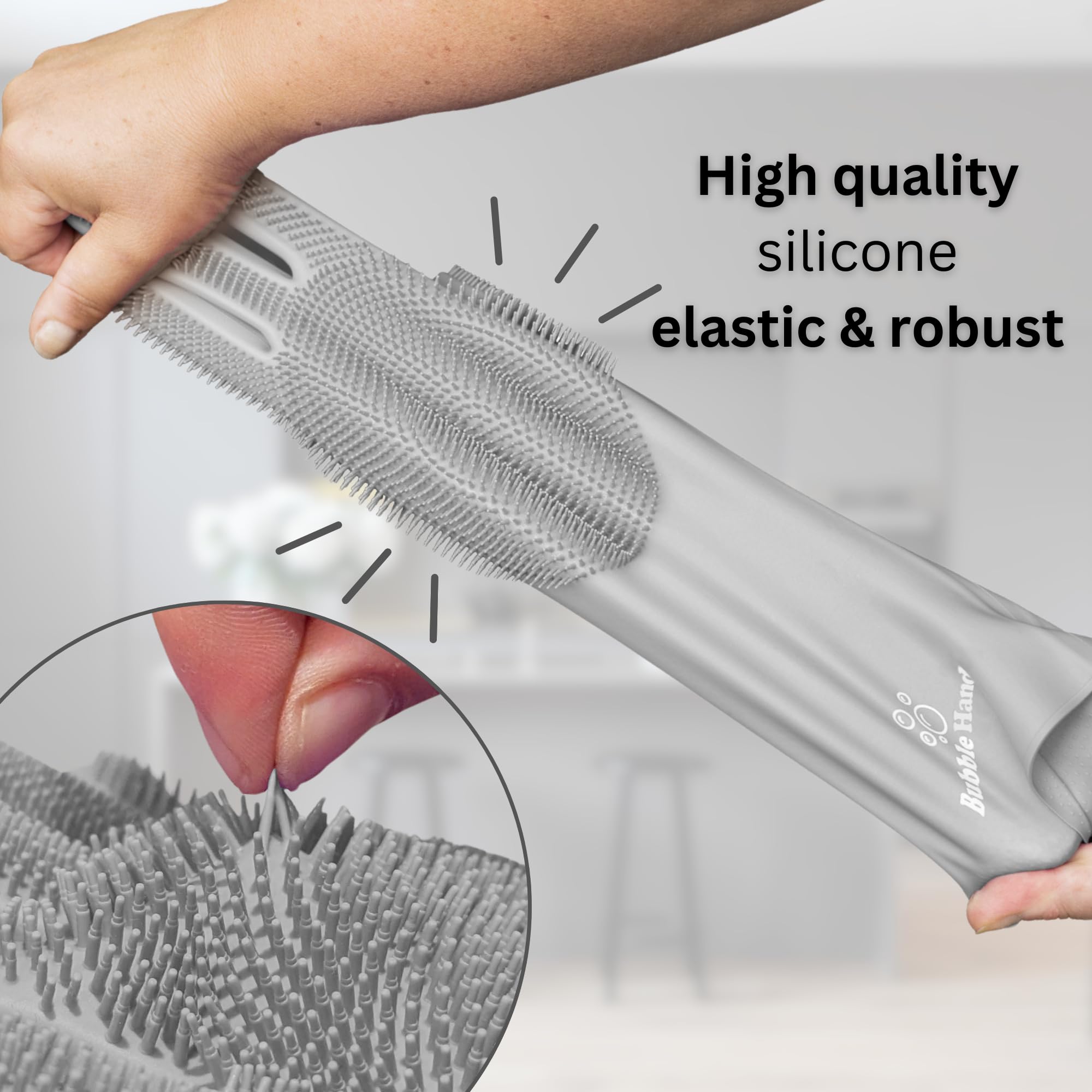 Bubble Hands Dog Washing Gloves With Bristle Scrubbers, Reusable Silicone Gloves Ideal For Pet Bathing, Massaging & Grooming (Gr