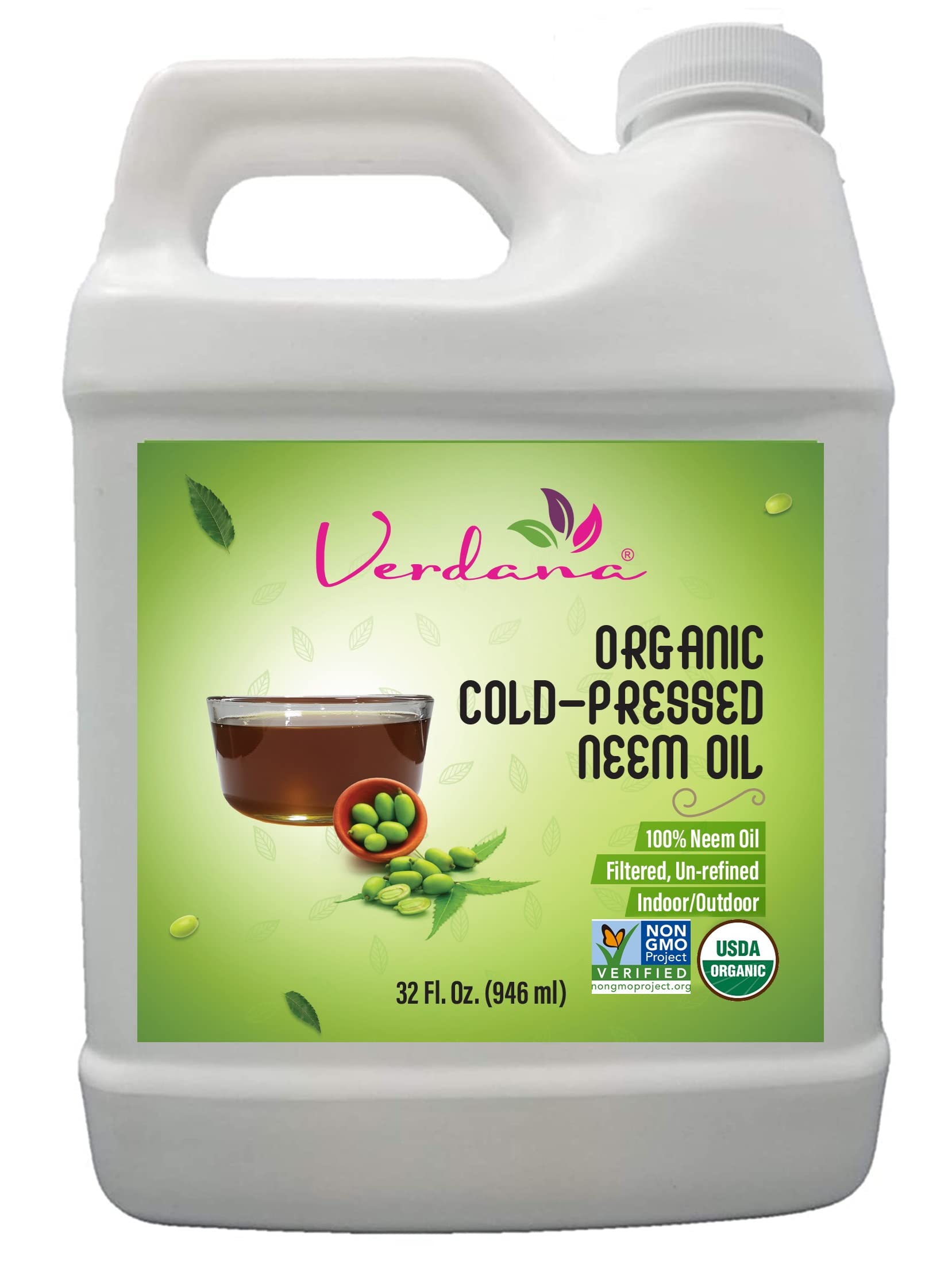 Organic Cold Pressed Pure Neem Oil - 1 Quart (32 Fl Oz) - Non Gmo - Unrefined - 100% Neem Oil, Nothing Added Or Removed - Skin C