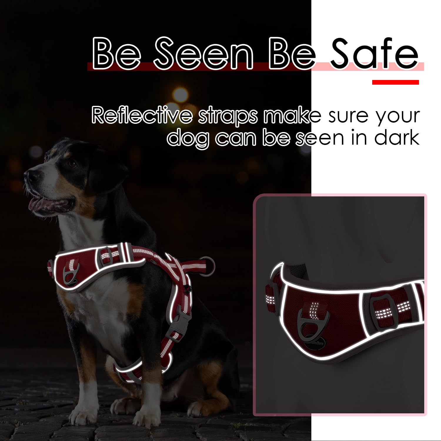 ADVENTUREMORE No Pull Dog Harness, Reflective Vest, Front Clip Handle, Large, Nylon, Rose Red, Model CPHA-0415-QR-L-LR