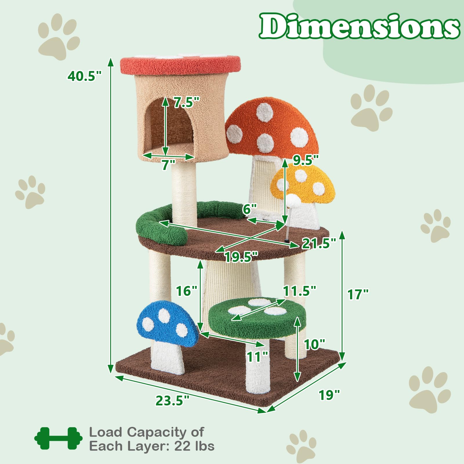 Petsite Mushroom Cat Tree, 40.5 Inches Tall Multi-Level Cat Tower With Natural Sisal Scratching Posts & Boards, Cat Condo And Te