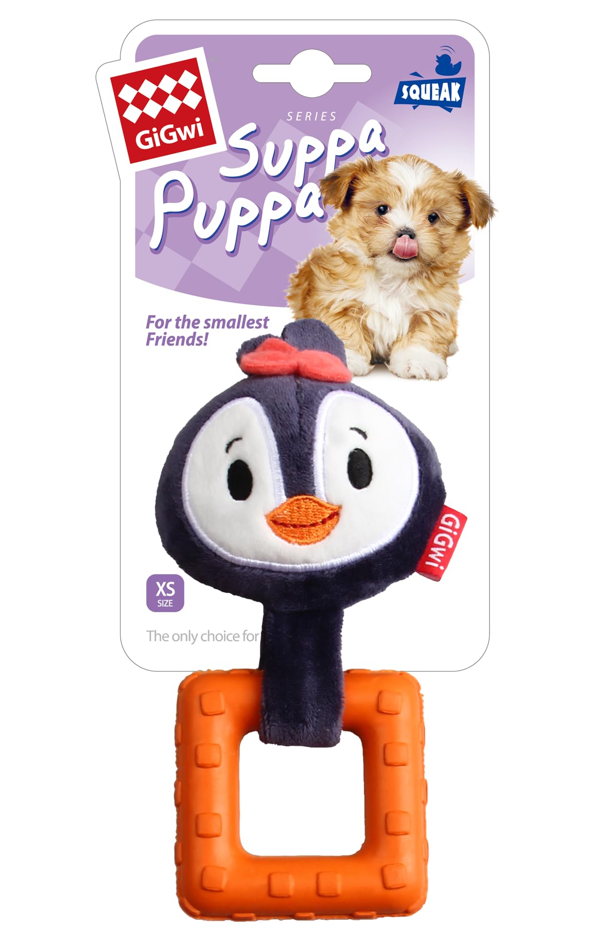 Gigwi Suppa Puppa Ring Penguin Toy For Puppies & Small Dogs, Durable NonToxic Dog Toy With Squeaker, Special Textures Reduce Pl
