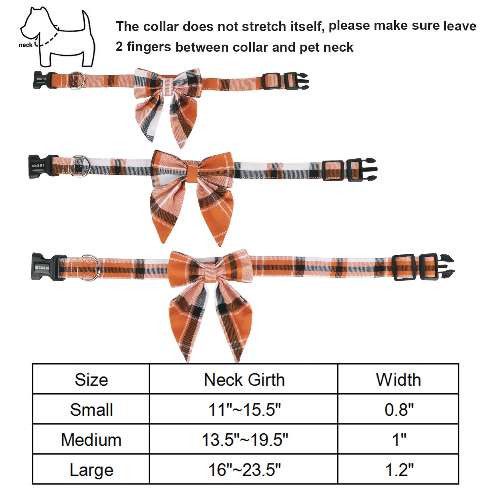 Adoggygo Fall Dog Collar With Bow, Halloween Thanksgiving Dog Bowtie Collar, Adjustable Orange Black Dog Fall Collars For Small Medium Large Dogs Pets (Large, Fall)