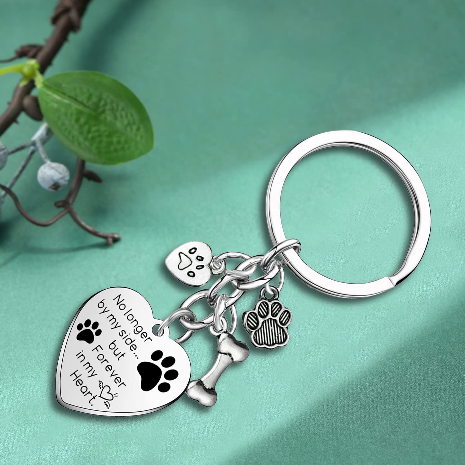 Dog Memorial Gifts Pet Memorial Keychain No Longer by My Side Forever in My Heart Key Chain Loss of Dog Gifts Paw Prints Charm S