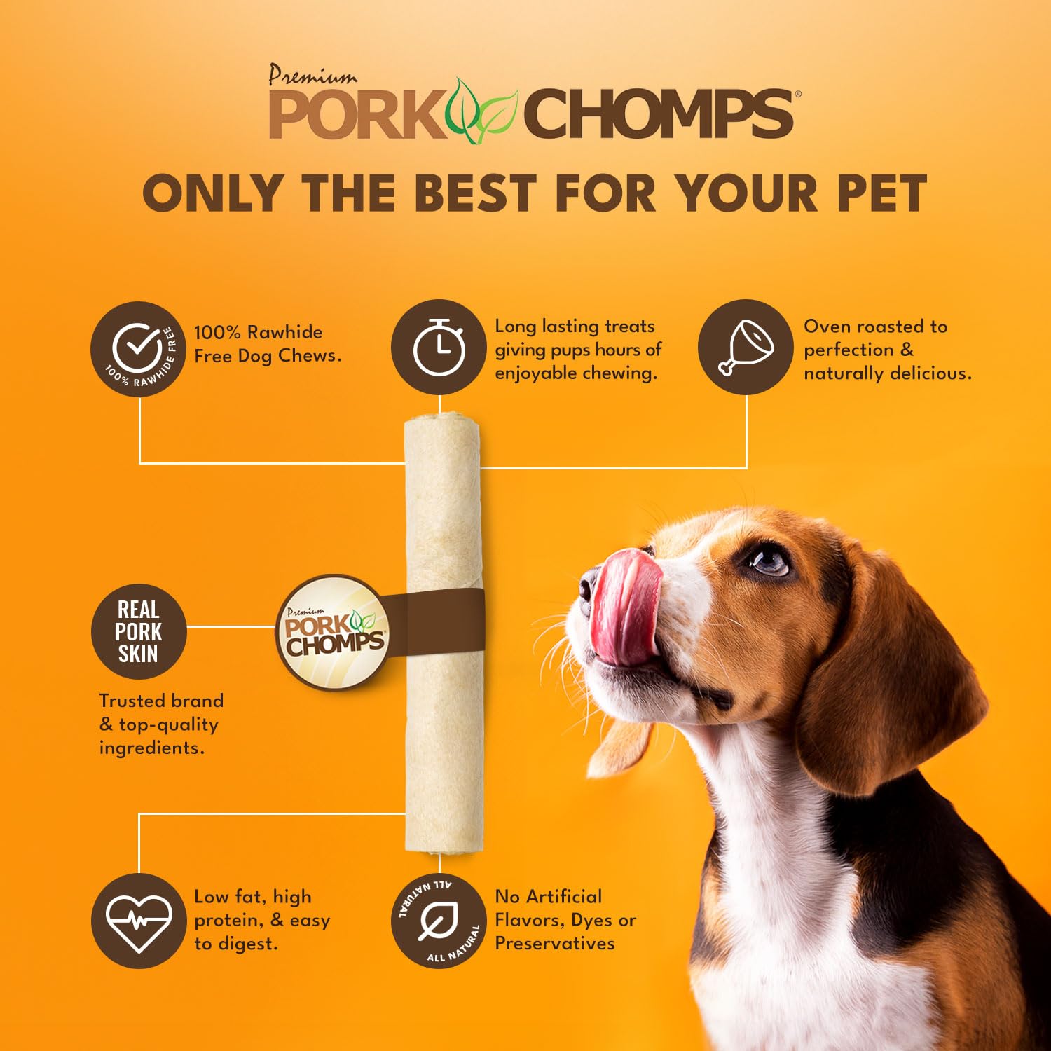 Pork Chomps Baked Pork Skin Dog Chew, 8-inch Roll, 1 Count