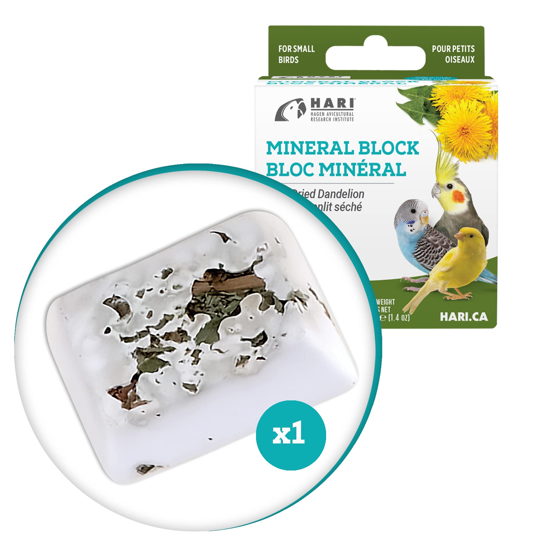 Hari Mineral Block for Birds with Dried Dandelion, Calcium Supplement Bird Treat (82198)