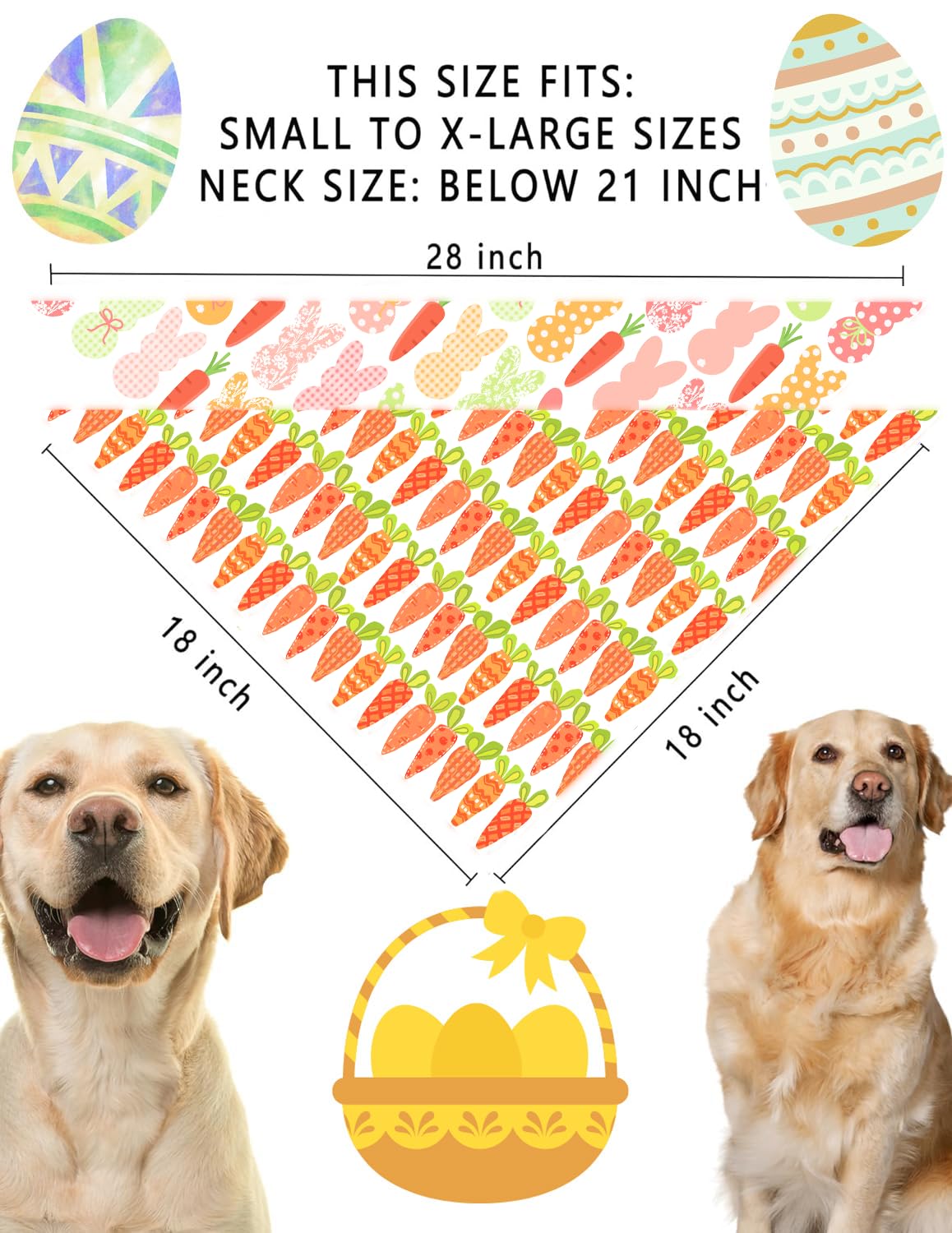 Easter Dog Bandanas 2 Pack, Bunnies Carrots Dog Scarfs For Boy And Girl, Daisy Pet Scarves For Pe.Ps Bandanas For Small Medium L